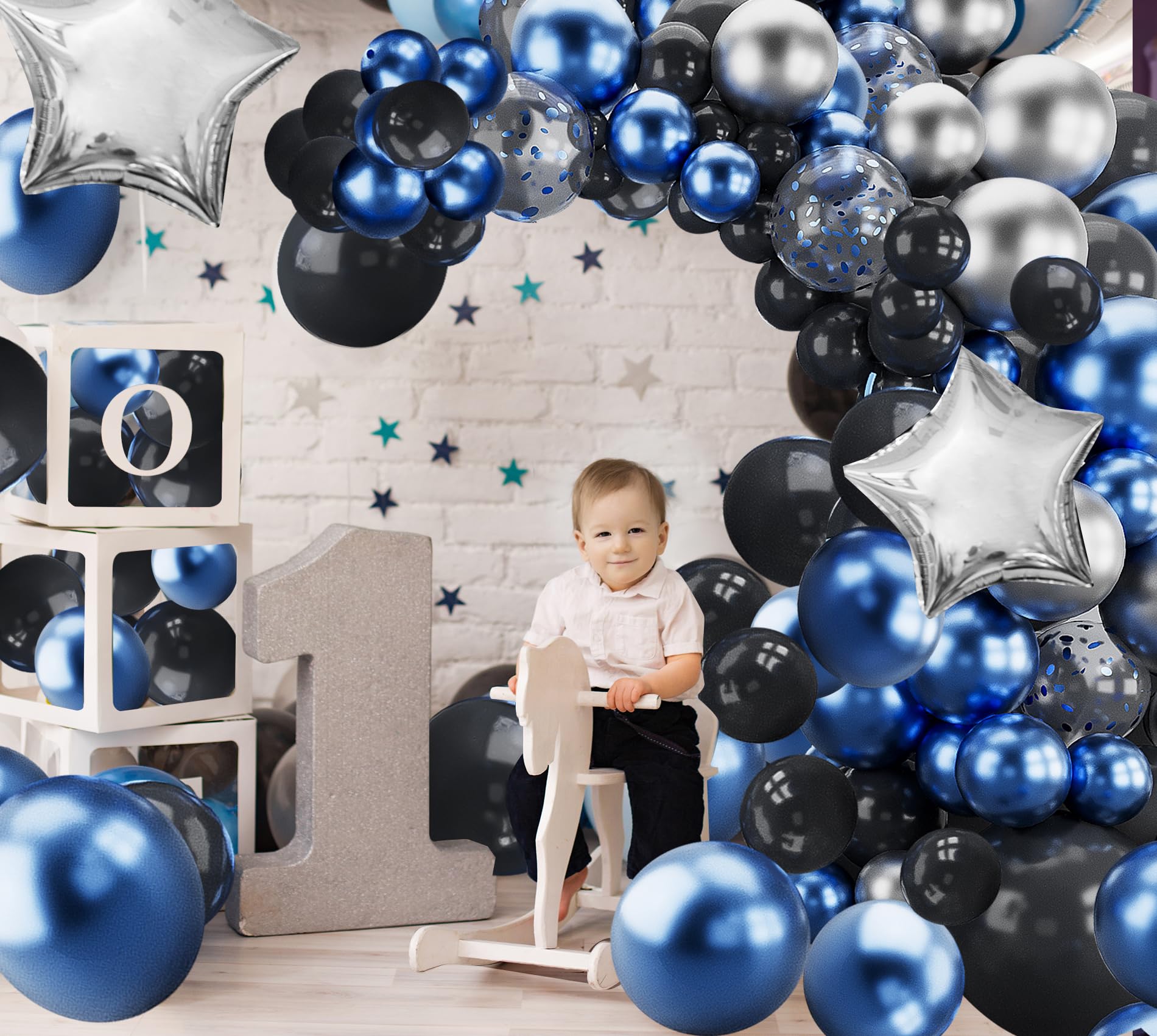 SRLODN 148Pcs Blue Silver Black Balloons Garland Arch Kit - Metallic Confetti Balloons for Baby Shower, Birthday, New Year, Graduation, Anniversary, Retirement Party Decorations | Perfect for Indoor & Outdoor Events, Photo Backdrops, and Celebration Decor