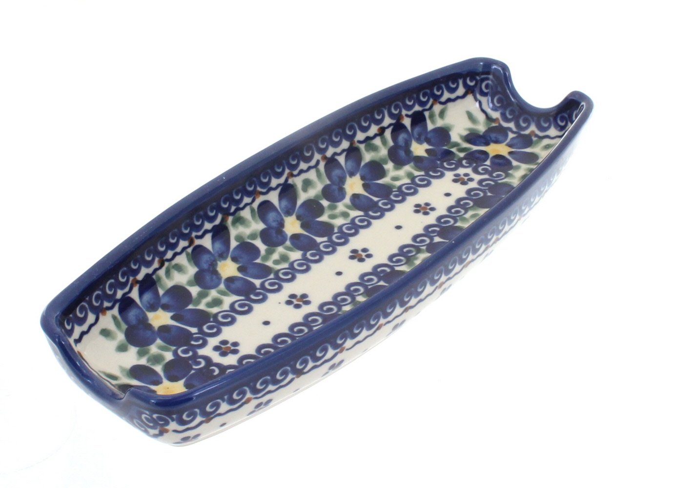 Handmade Blue Rose Polish Pottery Corn on the Cob Dish - Spring Blossom Design - Perfect for Dinner Parties, Holiday Serving & Farmhouse Decor