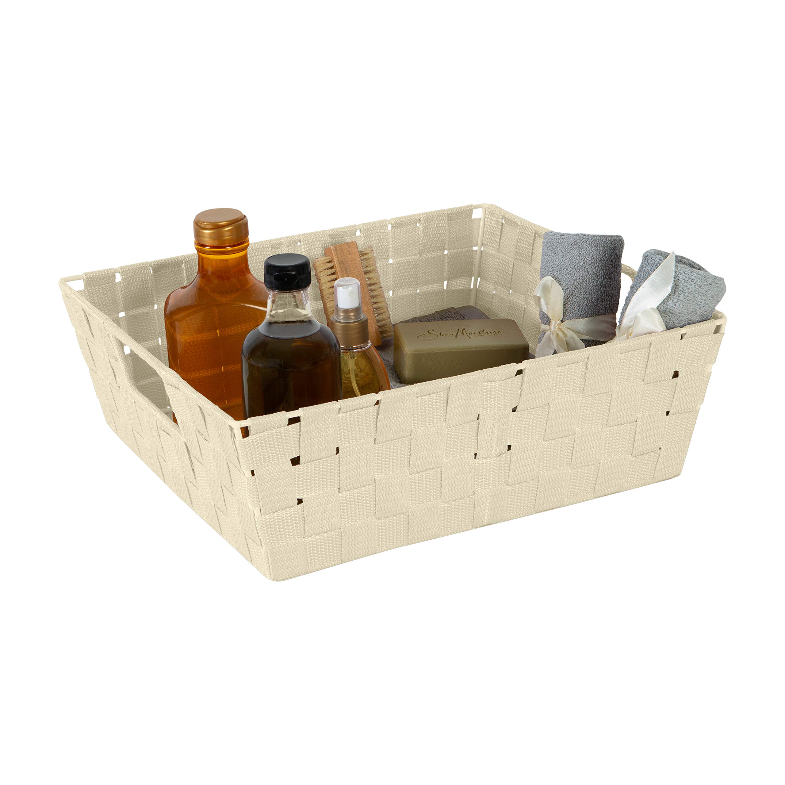 Simplify Large Woven Strap Storage Tote Basket with Handles - 2 Pack Ivory Organizer for Home & Office - Perfect for Closet, Bathroom, Nursery, Toy Storage & Gift Giving
