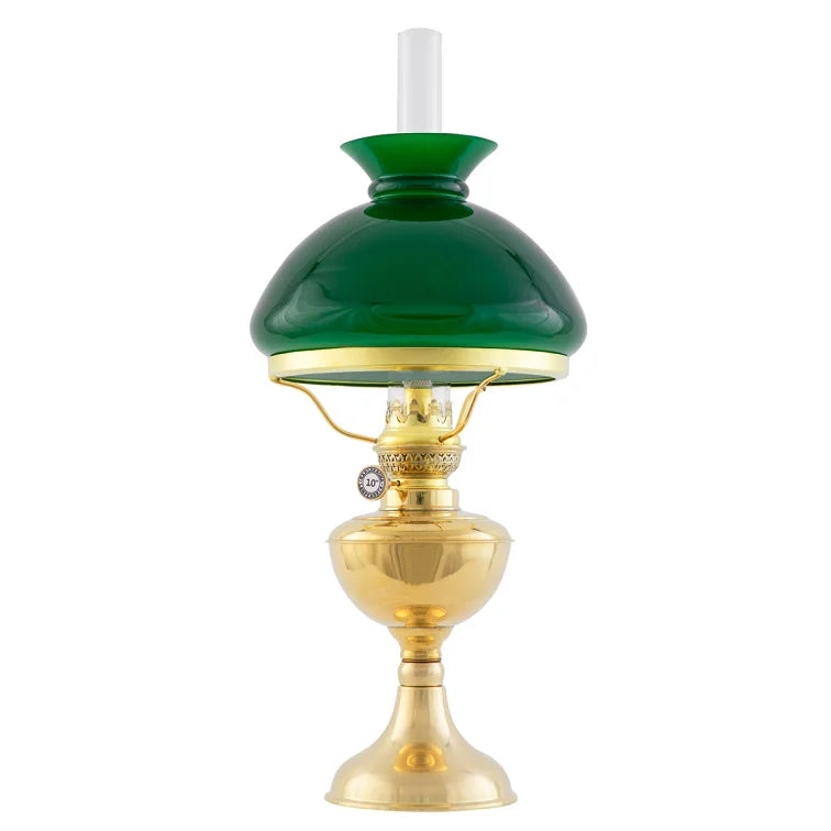 Fotogenlampa Arnö Brass with Green Glass Shade - Vintage Oil Lamp for Home Decor, Outdoor Camping & Emergency Lighting