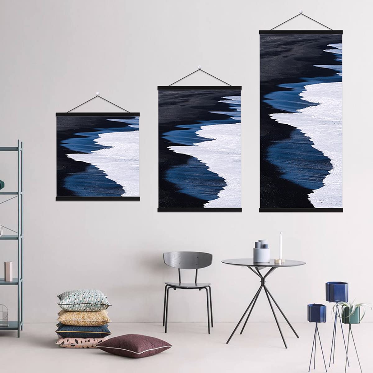 Ywlake Magnetic Poster Hanger Kit - 24x36 24x18 24x32 Wooden Frame with Dowel Scroll for Posters, Maps, Canvas Artwork (Black, 24