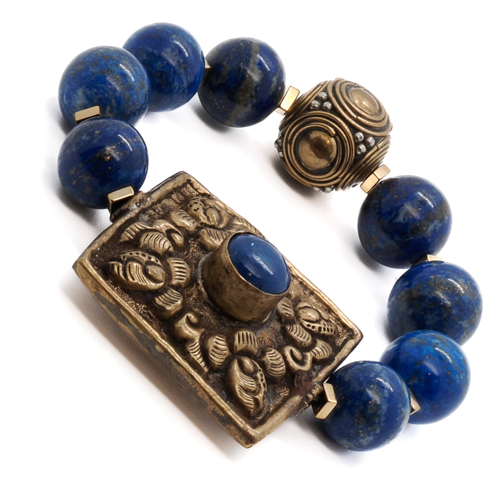 Handmade Chunky Lapis Lazuli Beaded Bracelet - Natural Stone Beads from Nepal - Perfect for Boho Fashion & Spiritual Healing Jewelry