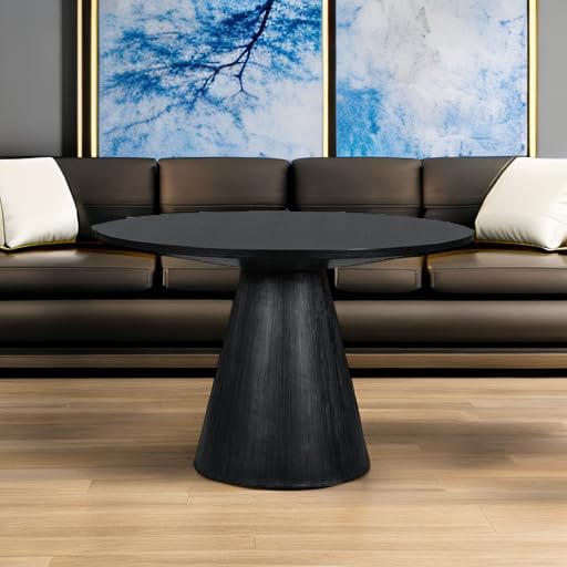 Vintage Round Wooden Dining Table - 42 Inch Retro Kitchen & Living Room Table, Solid Wood Top with Black Finish - Perfect for Small Spaces, Breakfast Nooks & Cozy Family Gatherings