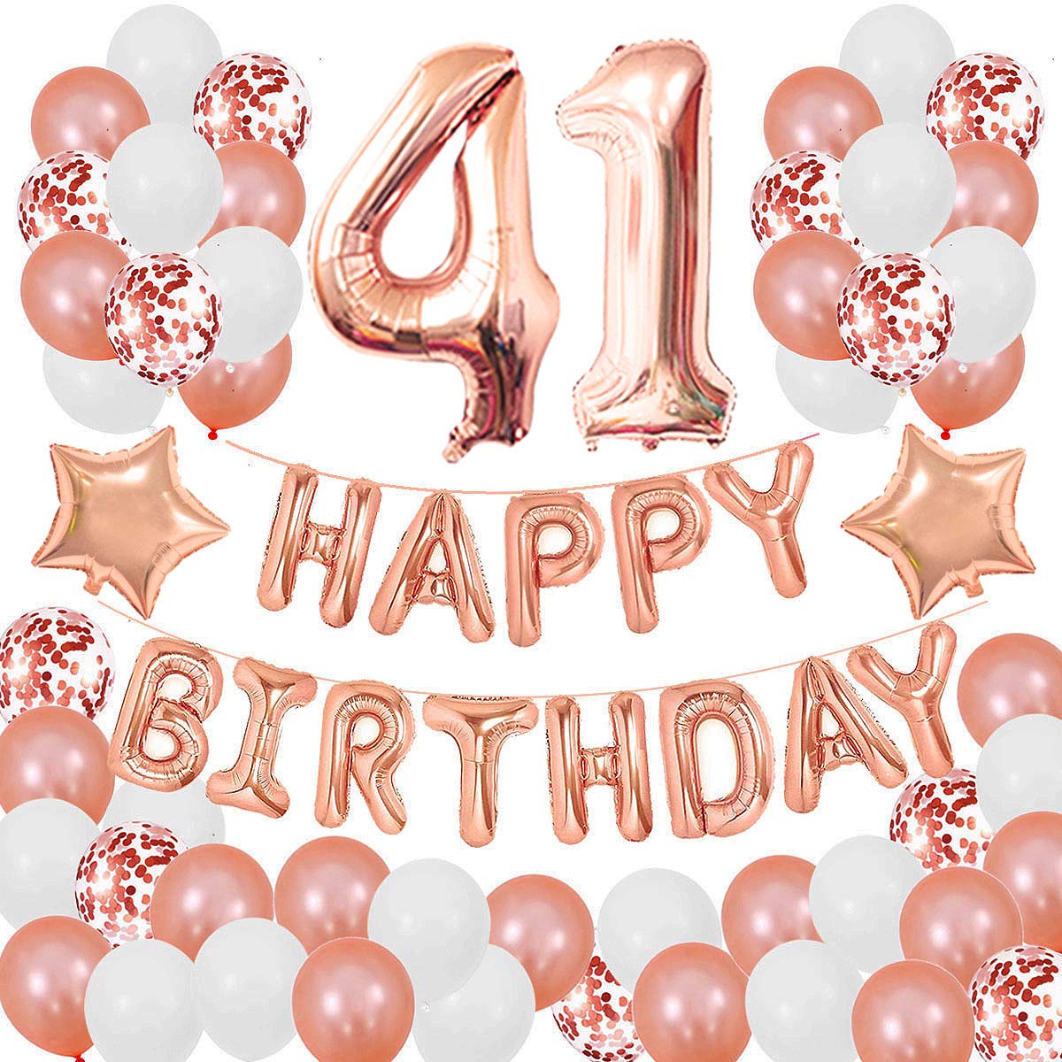 41st Birthday Decorations for Women & Girls - Rose Gold Confetti Balloons, Happy Birthday Banner & Party Supplies - Perfect for 41 Years Old Birthday Celebrations, Milestone Parties & Special Occasions