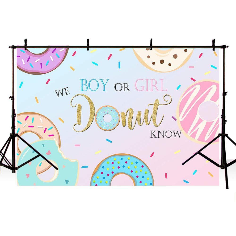 MEHOFOND 7x5ft Donut Gender Reveal Backdrop - Pink & Blue Baby Shower Party Decorations for Boy or Girl - Photography Background Banner & Cake Table Decor - Perfect for Gender Reveal Parties, Baby Showers & Photo Booths