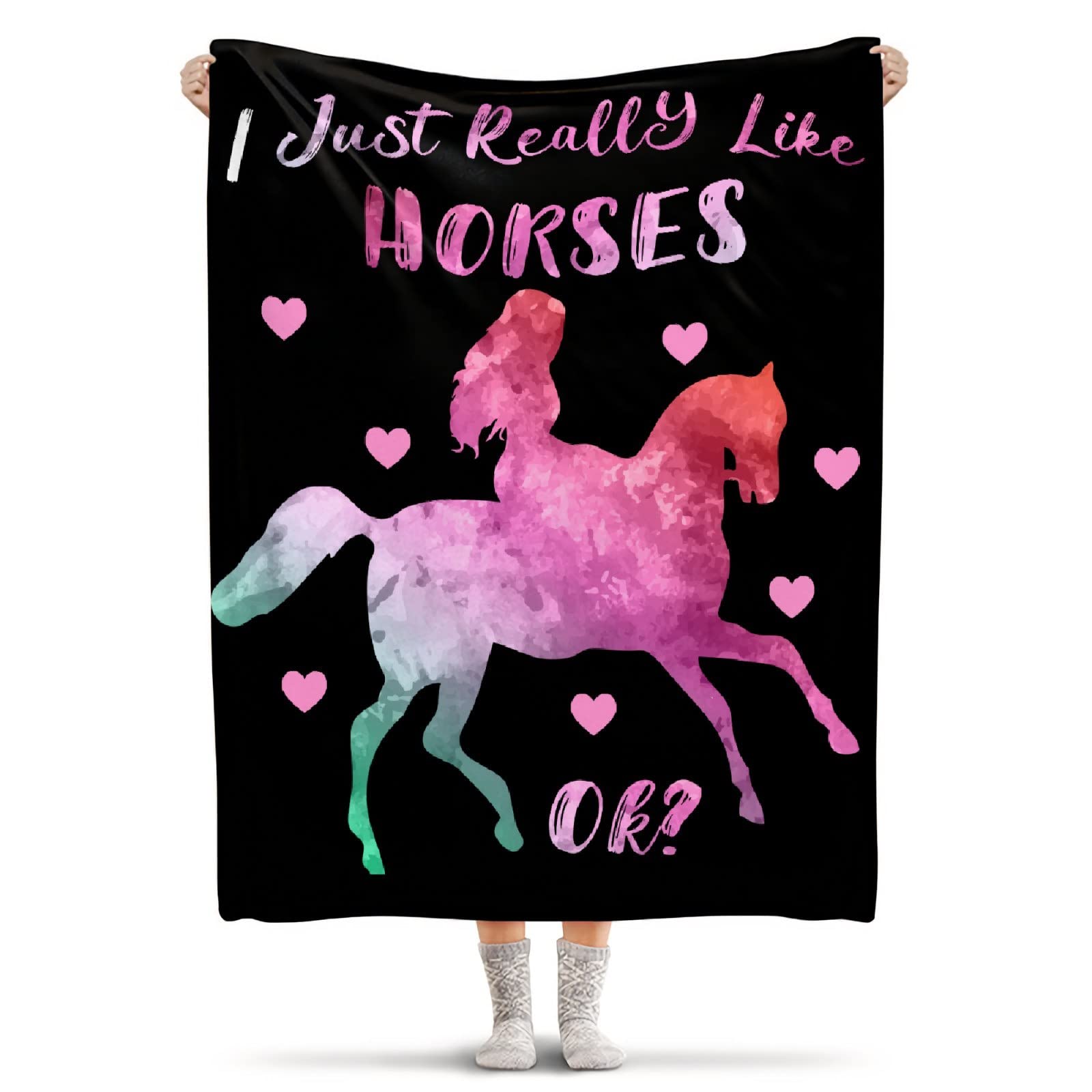 Soft Cozy Flannel Horse Print Throw Blanket - Extra Large 90x120 Inches - King Size for Bed, Sofa & Couch Decor - Perfect for Home, Office & Gift Giving