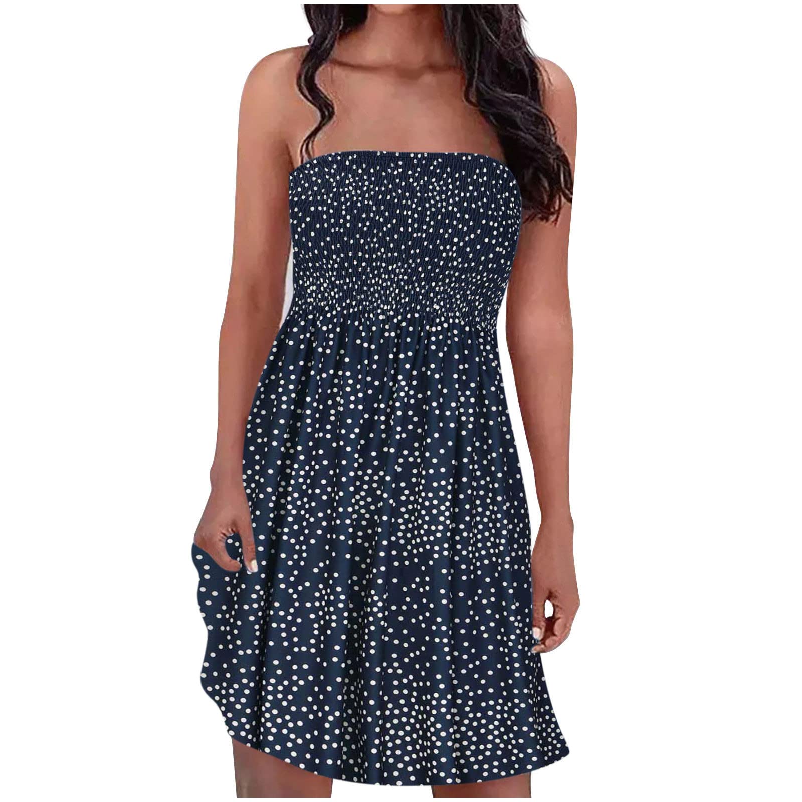 Bohemian Strapless Floral Print Dress for Women - Elastic Band Sleeveless Summer Dress - Perfect for Beach Parties, Vacations & Casual Outings