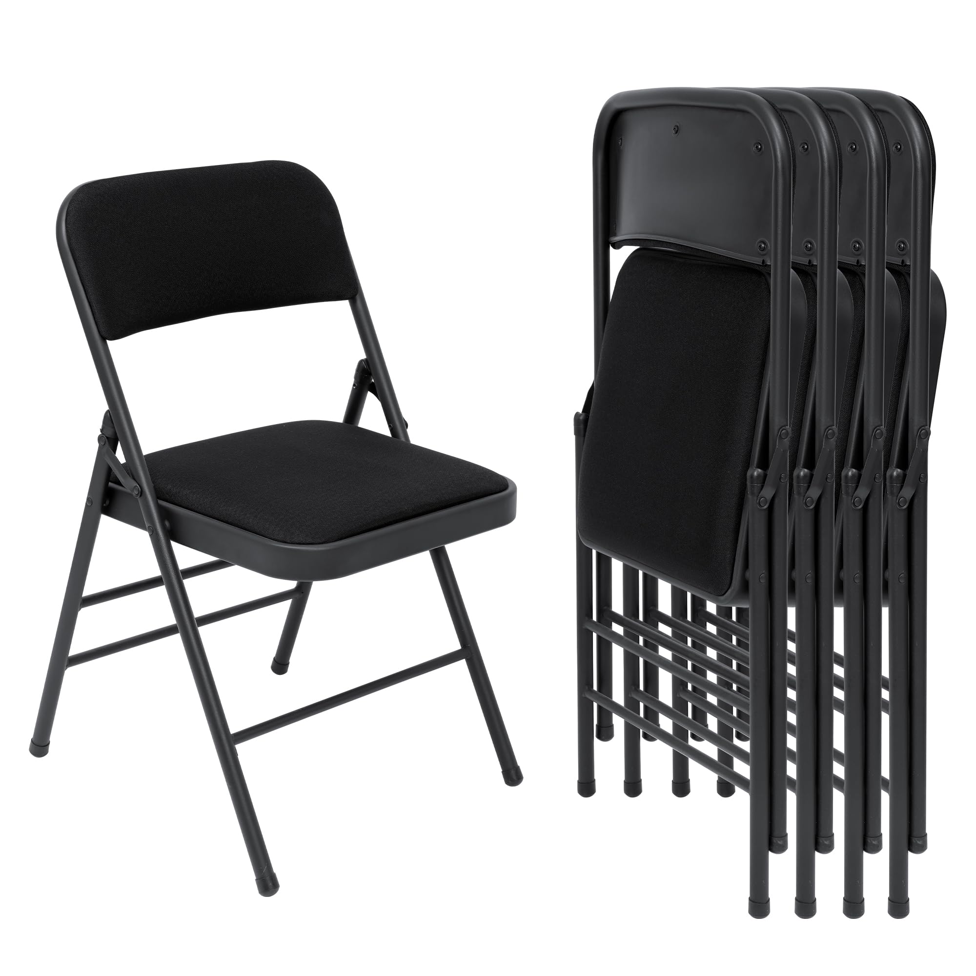 6 Pack Black Folding Chairs with Padded Seat & Back - Stackable Fabric Dining Chairs for Home, Office, Wedding - Portable Commercial Foldable Chairs for Indoor & Outdoor Events - Perfect for Parties, Banquets, Picnics and Camping