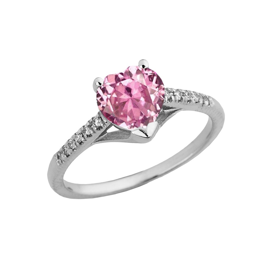 10K White Gold October Birthstone Diamond Solitaire Heart Ring - Elegant Engagement & Proposal Jewelry for Women, Perfect for Anniversaries, Weddings & Special Occasions
