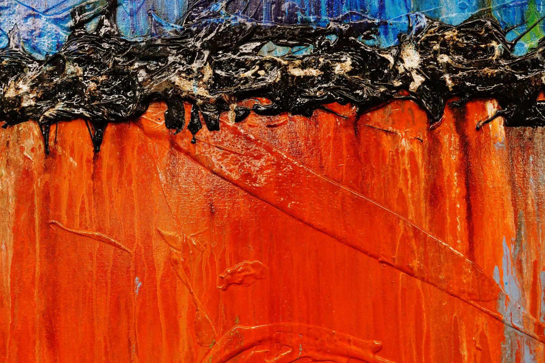 Orange Blue Textured Abstract Painting 240cm x 100cm - Modern Wall Art for Living Room, Bedroom & Office Decor | Cocktails At Sunset Inspired Artwork