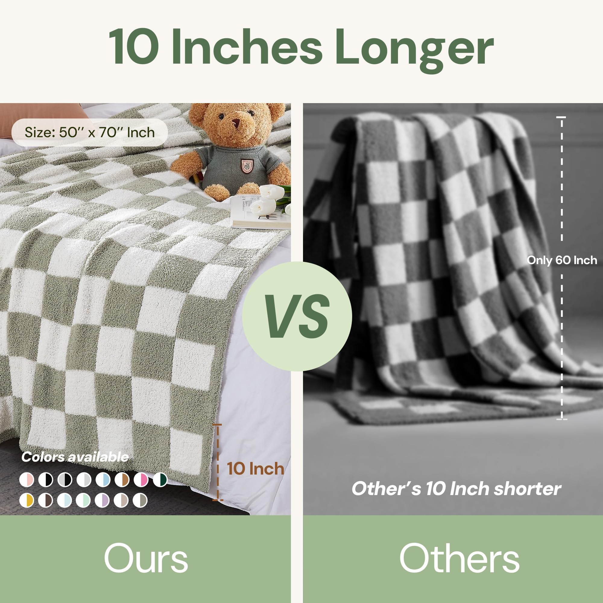 WRENSONGE Checkered Throw Blanket - Light Grey Soft Fluffy Warm Handmade Blanket for Couch, Sofa, Bed & Travel - 50x70 Inch Cozy Blanket for Home, Camping, Picnic & Gifts | Perfect for Snuggling, Decor & Outdoor Adventures