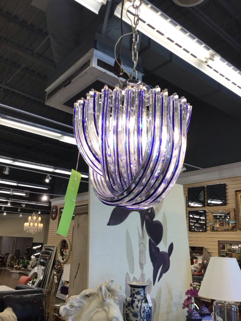 Vintage Venini Triedri Murano Glass Chandelier - Small Antique Italian Crystal Ceiling Light Fixture for Dining Room, Bedroom & Living Room Decor