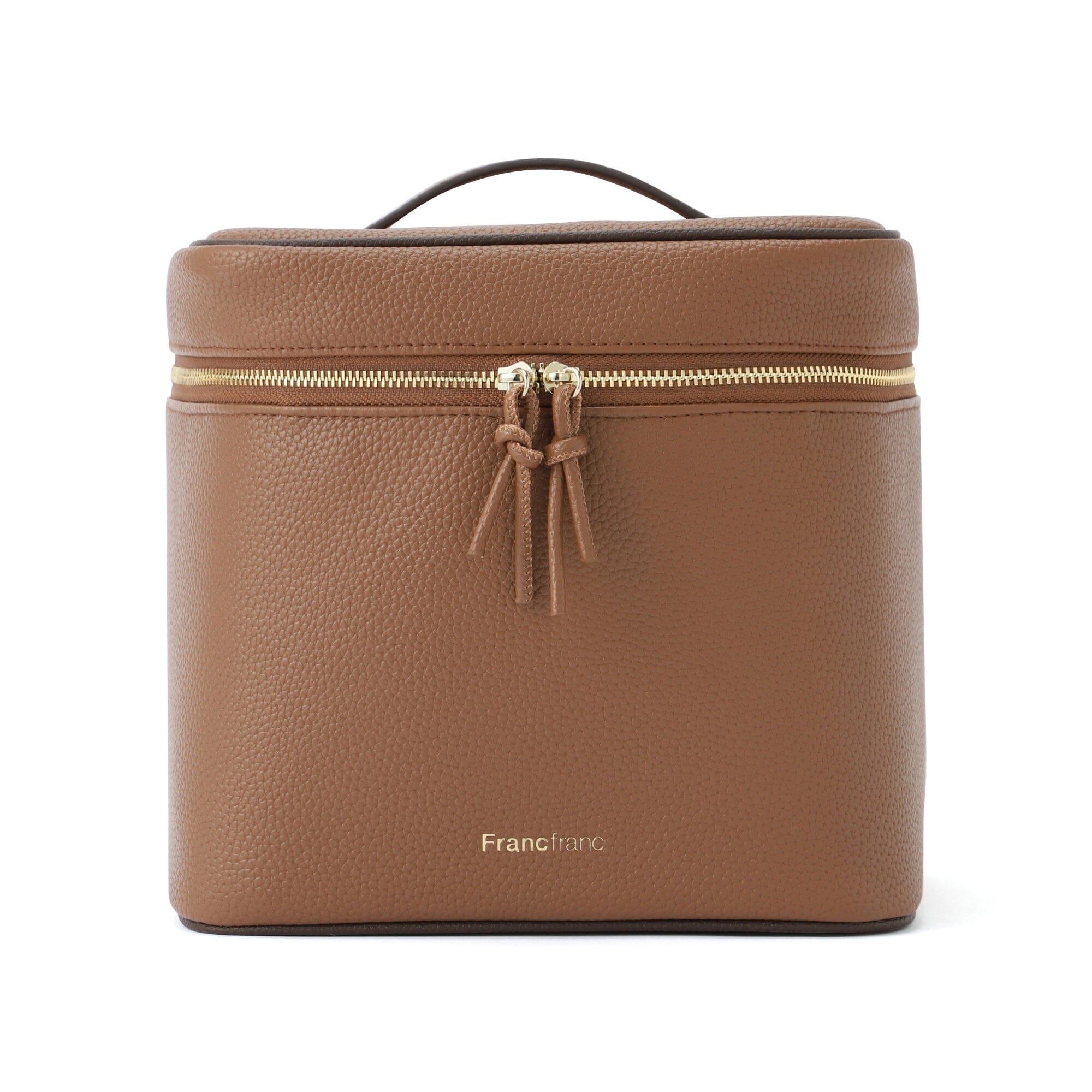 Bicolor Vanity Pouch - Stylish Leather Makeup Bag for Women | Travel Cosmetic Organizer | Perfect for Home, Office & Travel Accessories (Light Brown)