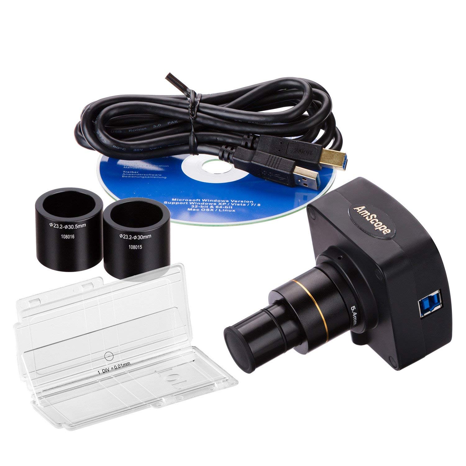 AmScope MU303-CK 3MP USB3.0 Digital Microscope Camera with Calibration Kit - Ideal for PCB Inspection, Coin Collecting & Science Education