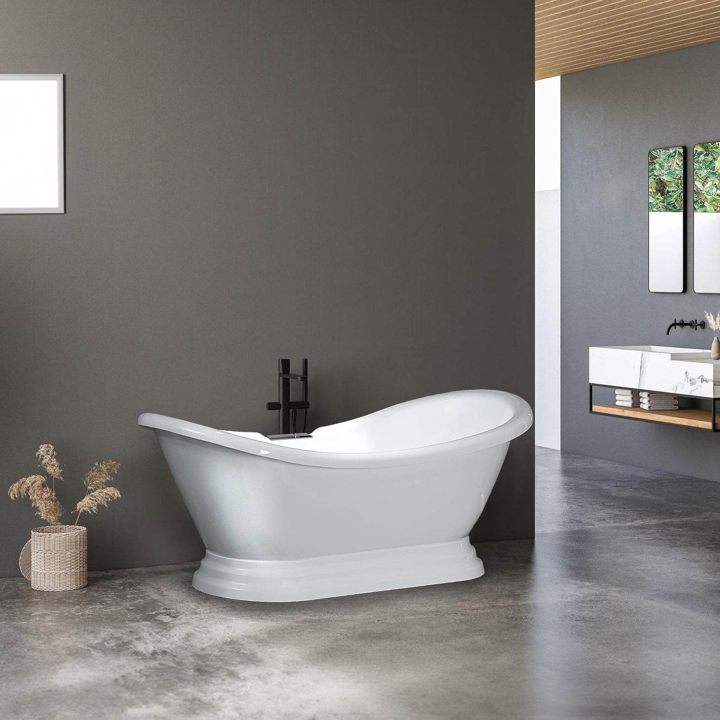 Dreamwerks 5.75 ft. White Pedestal Bathtub - Freestanding Soaking Tub for Small Bathrooms & Master Suites | Relaxing Spa Experience at Home