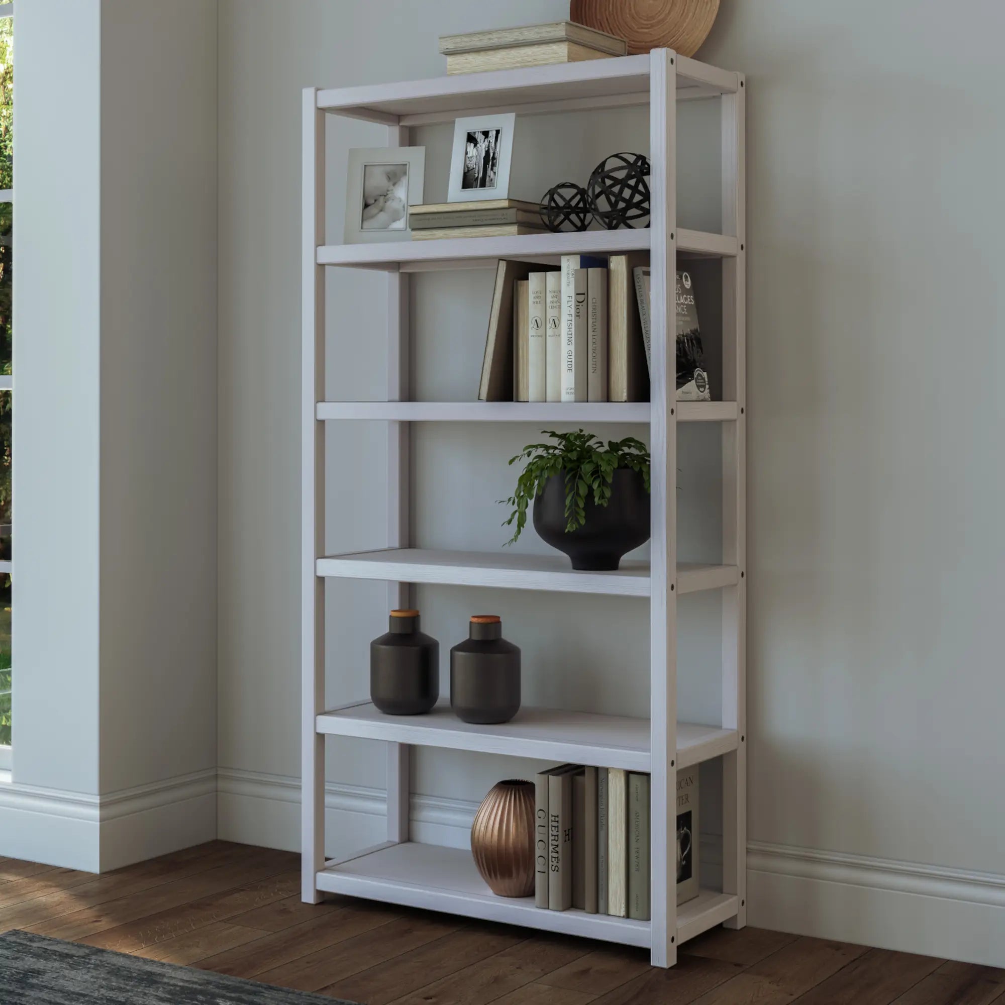 Greenport 72 Inch Tall 5-Shelf Wooden Bookcase - Modern Bookshelf for Living Room, Office & Bedroom - Sturdy Storage Organizer for Books, Decor & Essentials