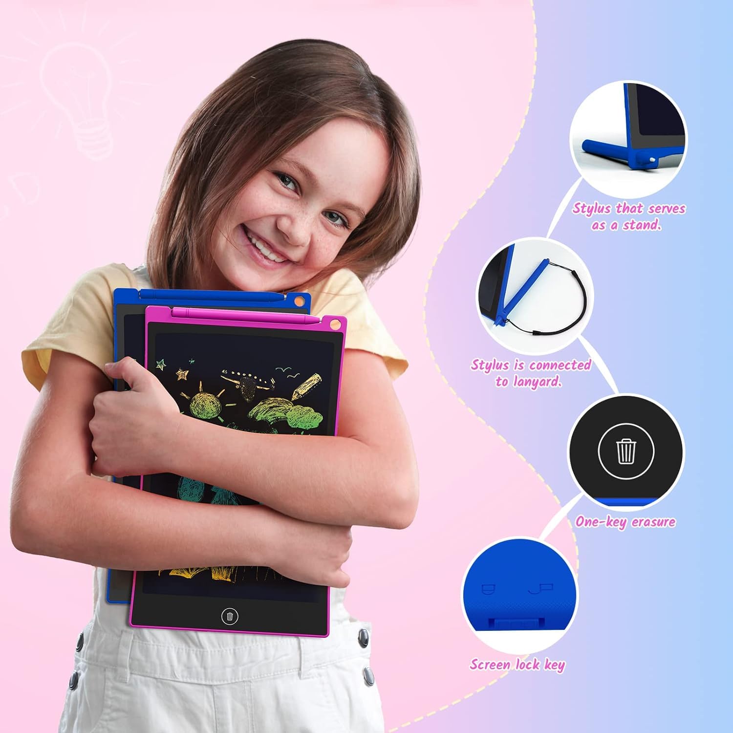 TECJOE 2 Pack LCD Writing Tablet - 10 Inch Colorful Doodle Board Drawing Tablet for Kids, Erasable Electronic Sketch Pad - Perfect Travel Learning Toy & Christmas Birthday Gift for 3 4 5 6 Year Old Boys Girls Toddlers - Great for Home, School & Car Rides