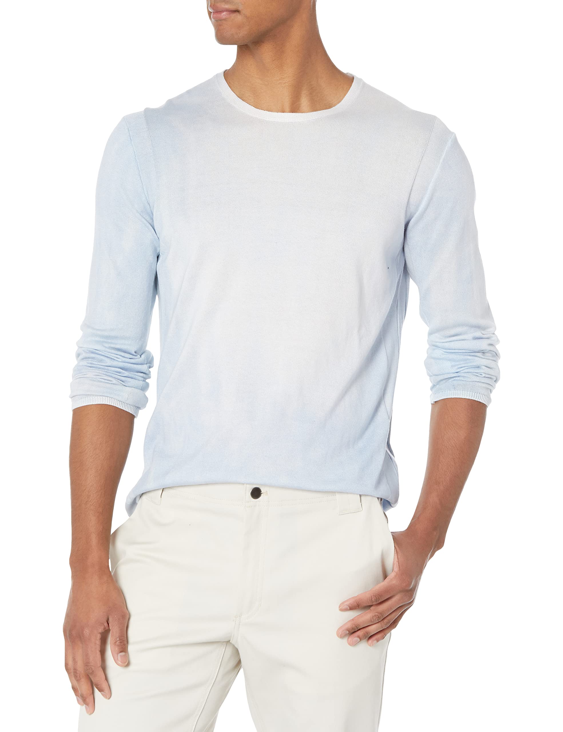 John Varvatos Men's Hays Long Sleeve Mercerized Cotton Sweater Crew - Fog Wash | Premium Soft Knit Pullover for Casual & Business Wear