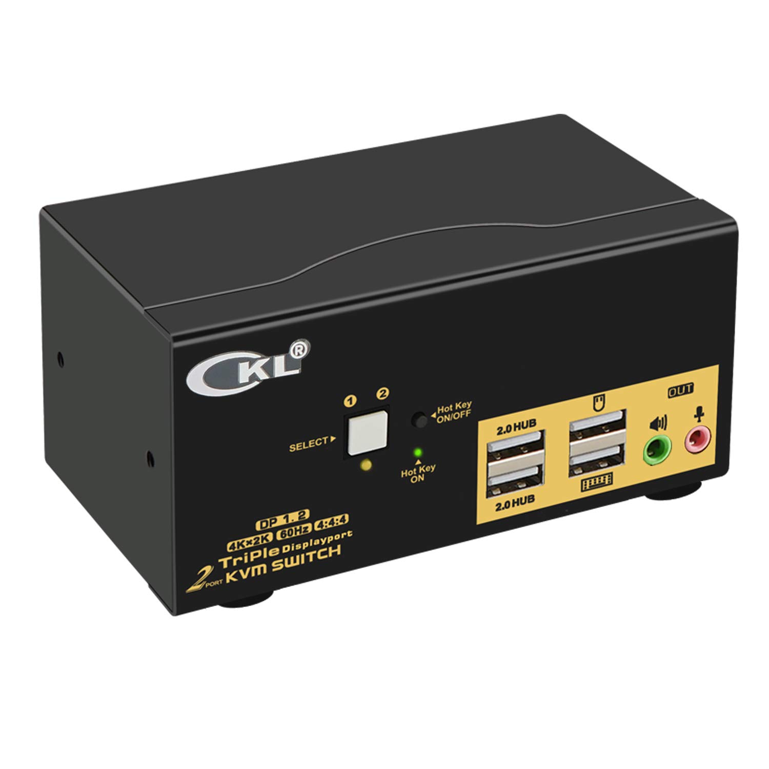 CKL 2 Port KVM Switch for 3 Monitors - 4K 60Hz DisplayPort 1.2, USB 2.0 Hub & Audio Support | Dual Computer Control for Home Office, Gaming & Multi-Tasking Workstations