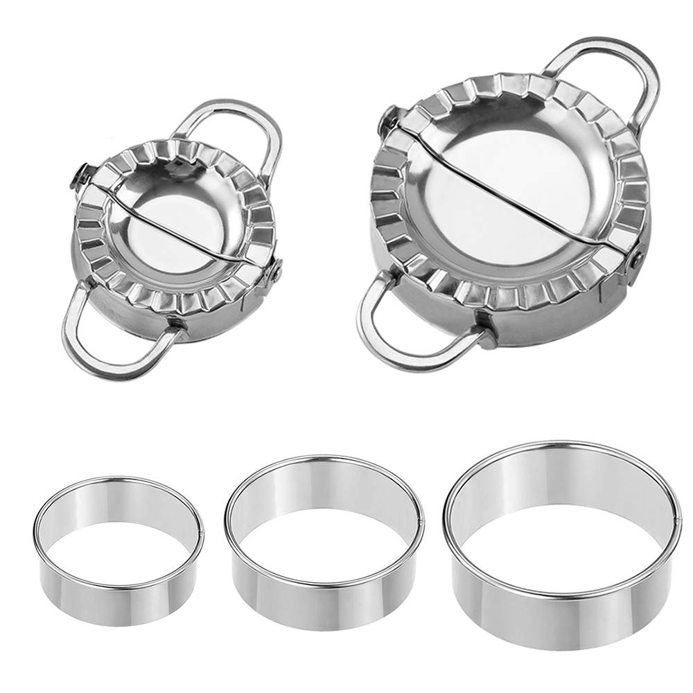 5-Piece Dumpling Maker Set - 2 Stainless Steel Dumpling Molds & 3 Dumpling Skin Press Tools - Perfect for Homemade Dumplings, Wontons, Ravioli and Pie Crust Making - Ideal for Asian Cooking, Family Meal Prep & Holiday Baking
