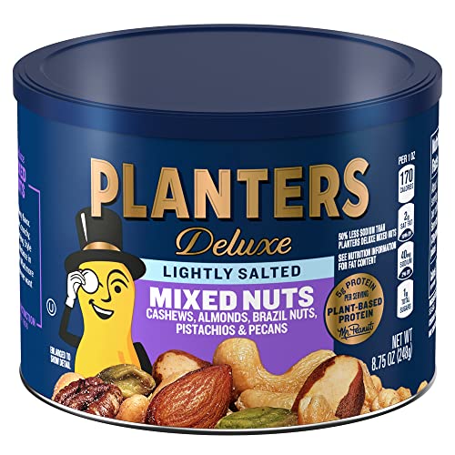 PLANTERS Lightly Salted Mixed Nuts - 8.75 oz Canister - Healthy Snack for Office, Travel & Parties - Premium Quality Cashews, Almonds & Peanuts