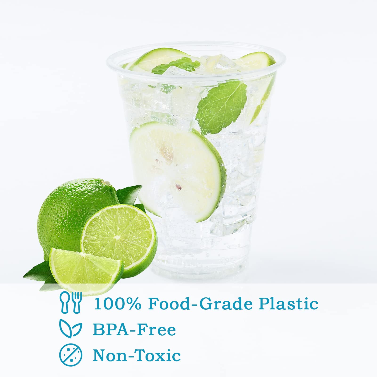 Turbo Bee 100 Pack 16 oz Clear Disposable Plastic Cups - Crystal Clear Party Cups for Iced Coffee, Smoothies, Slurpees & Cold Beverages - Perfect for Parties, BBQs, Picnics & Outdoor Events