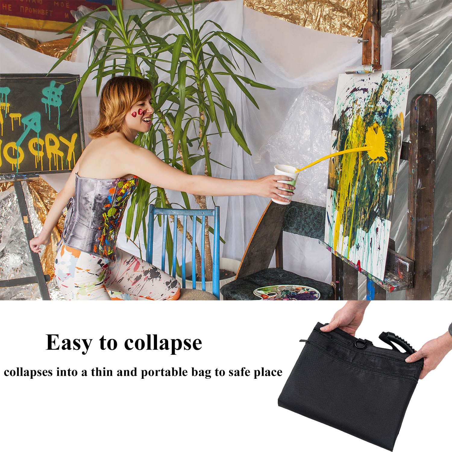 Eageus 34 x 43 Inches Large Waterproof Nylon Art Portfolio Case - Artist Canvas Carrying Bag with Adjustable Shoulder Straps, Black Art Storage Folder for Sketchbooks, Paintings & Drawings - Perfect for Art Students, Professionals & Traveling Artists