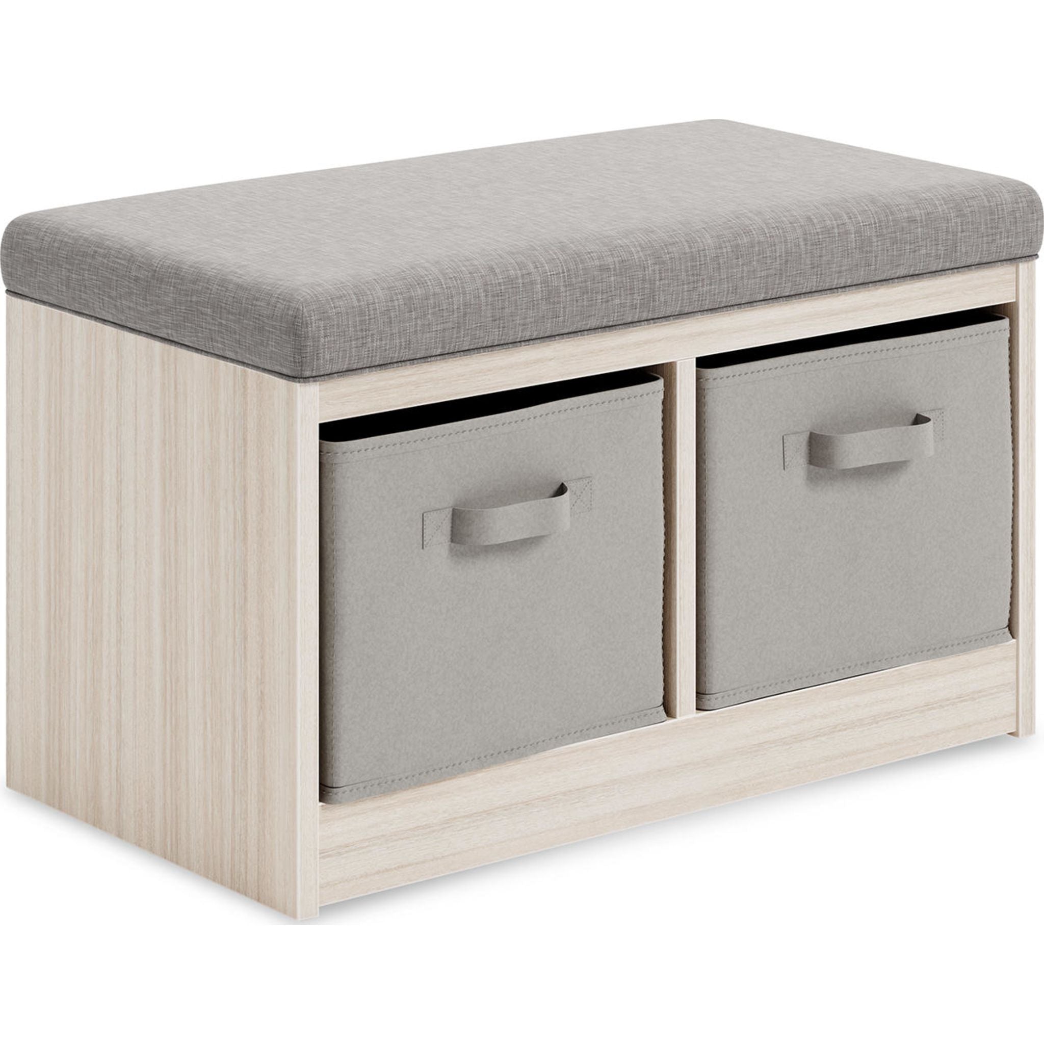 Blariden Storage Bench with Seat - Gray & Natural Wood Finish - Perfect for Entryway, Living Room, or Bedroom Organization