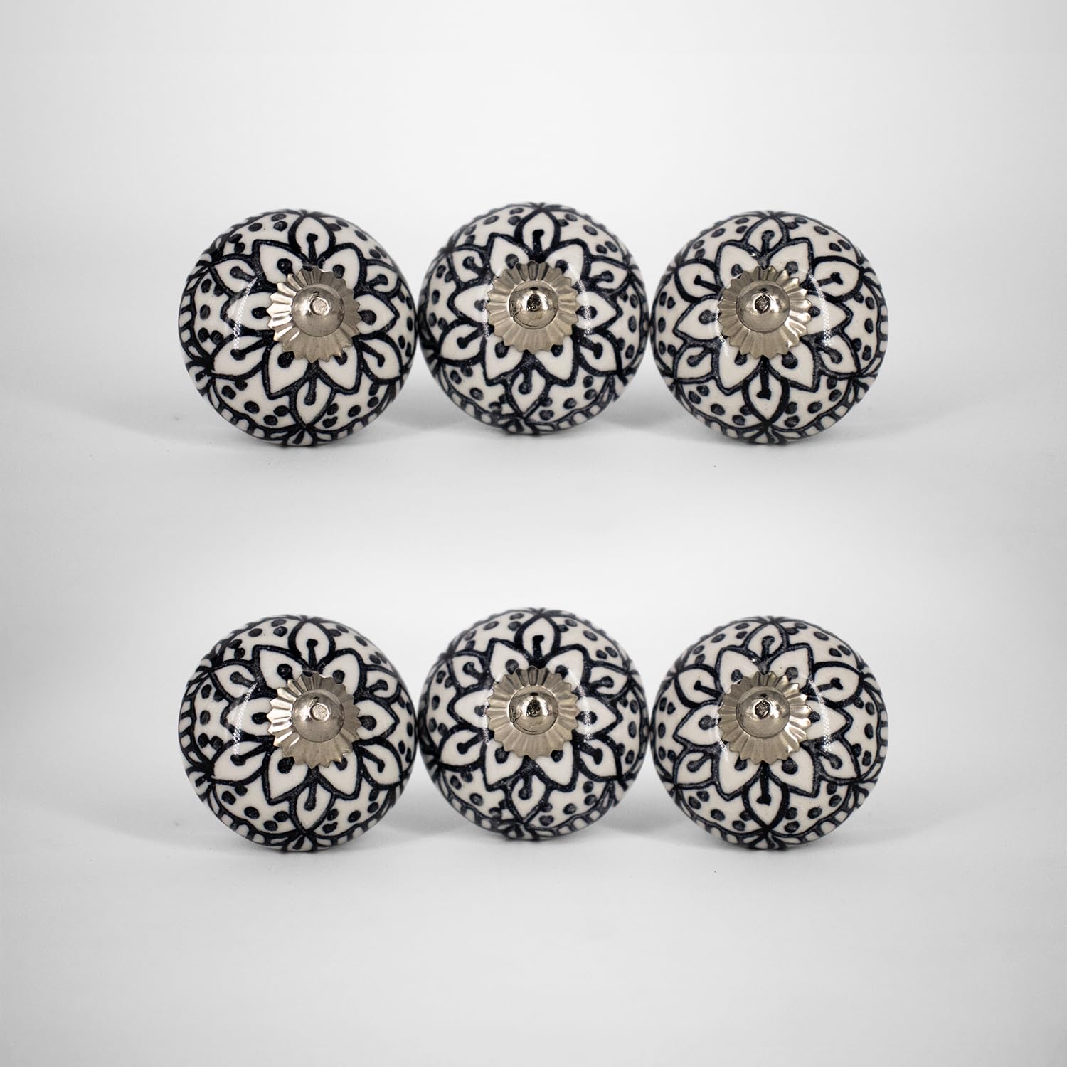 6-Pack Black and White Sketch Flower Ceramic Knobs - Modern Drawer & Cabinet Hardware for Kitchen, Bathroom, Dresser - Elegant Upgrade for Home Decor & DIY Furniture Projects