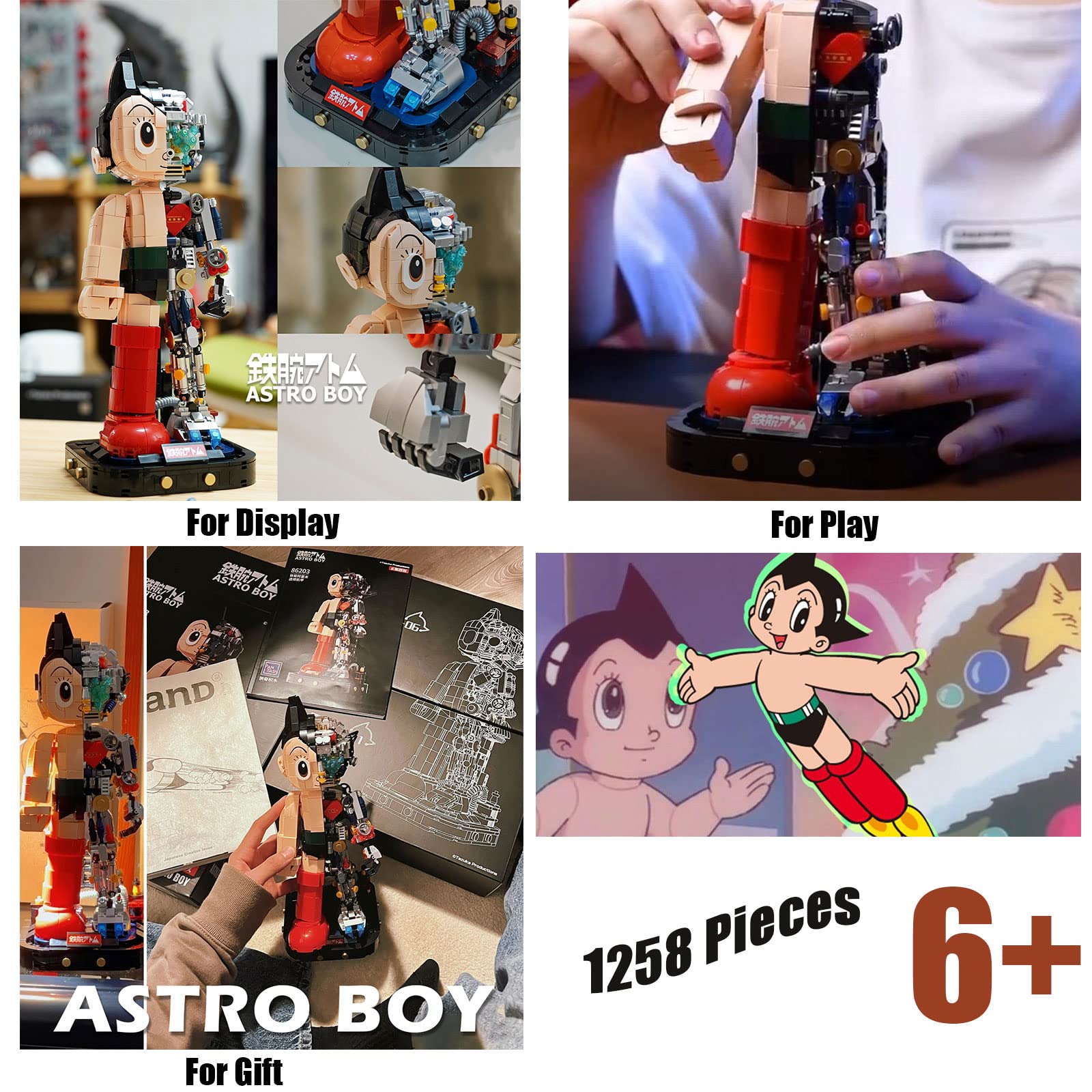 Mech Astro Boy Toy Building Kit - 1258 Pieces, Collectible Mighty Atom Display Model with Half Mech Detail, Handmade Building Blocks Compatible with Lego - Perfect Gift for Adults & Kids, Great for STEM Learning, Anime Collections and Creative Play