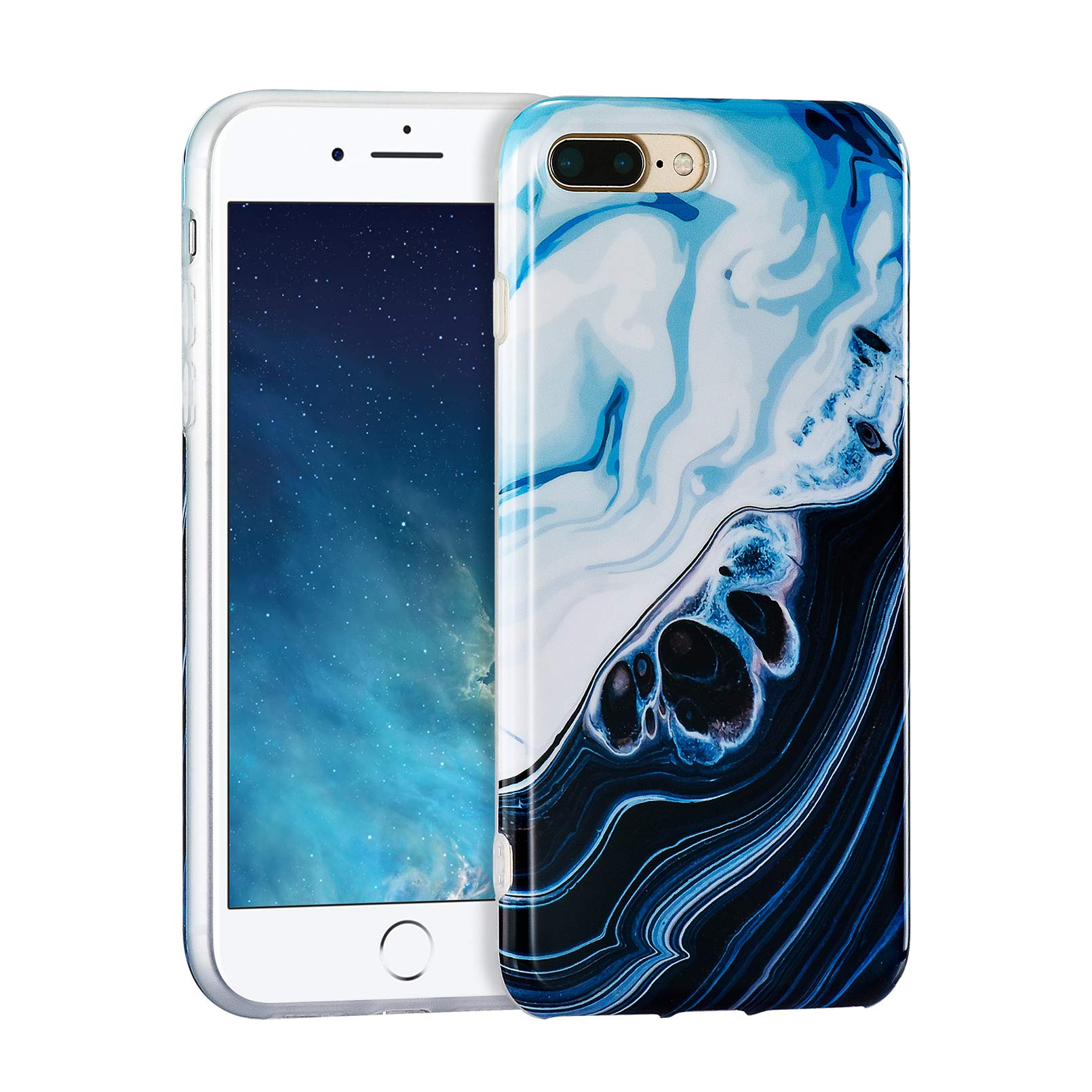 QLTYPRI Slim Flexible TPU Case for iPhone 7/iPhone 8/iPhone SE (2020) - Coral Marble Pattern Protective Cover with Soft Rubber Grip | Perfect for Everyday Use, Work & Travel (Blue)