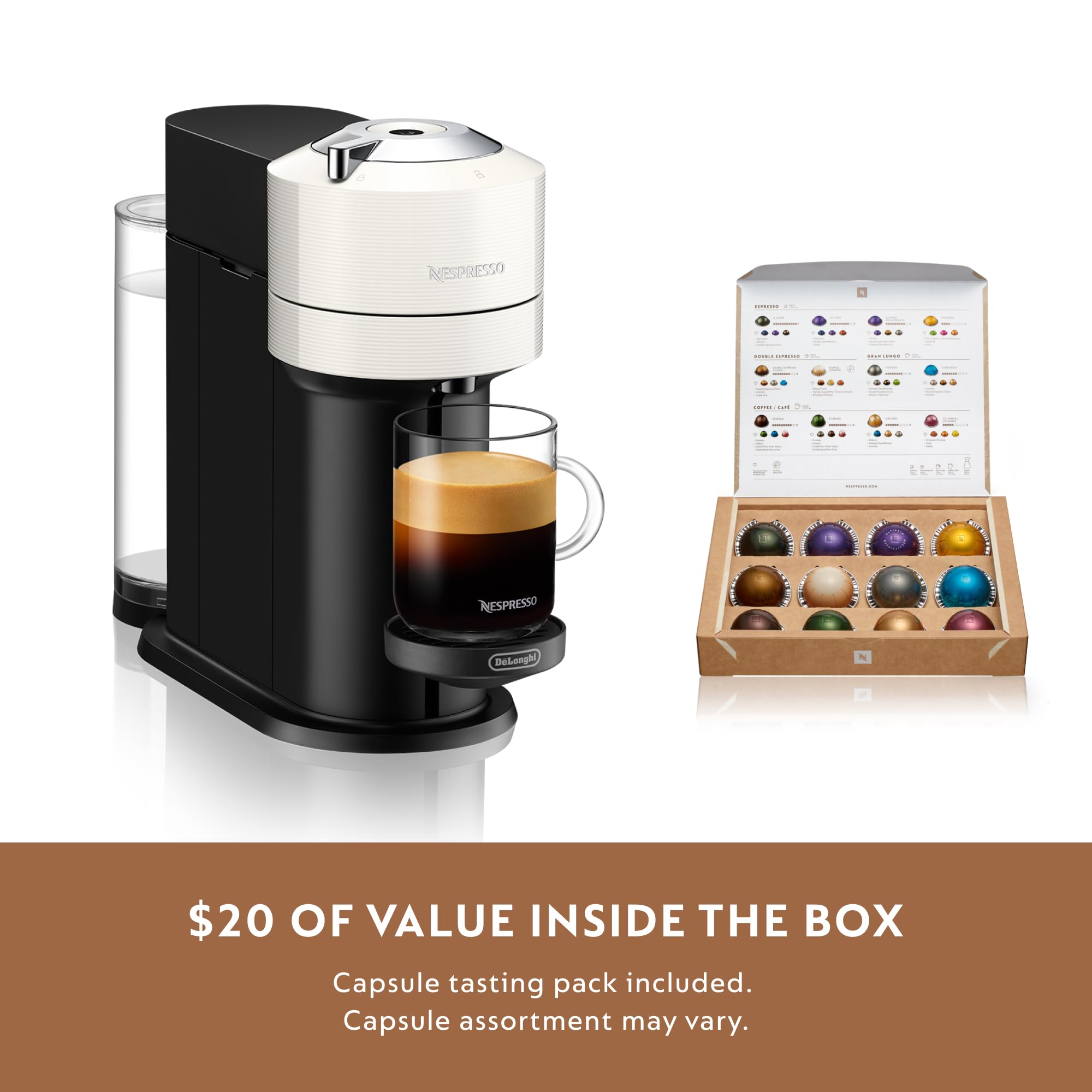 De'Longhi Nespresso Vertuo Next Coffee & Espresso Machine with Aeroccino Milk Frother - White | Single-Serve Pod Brewer for Home & Office Use