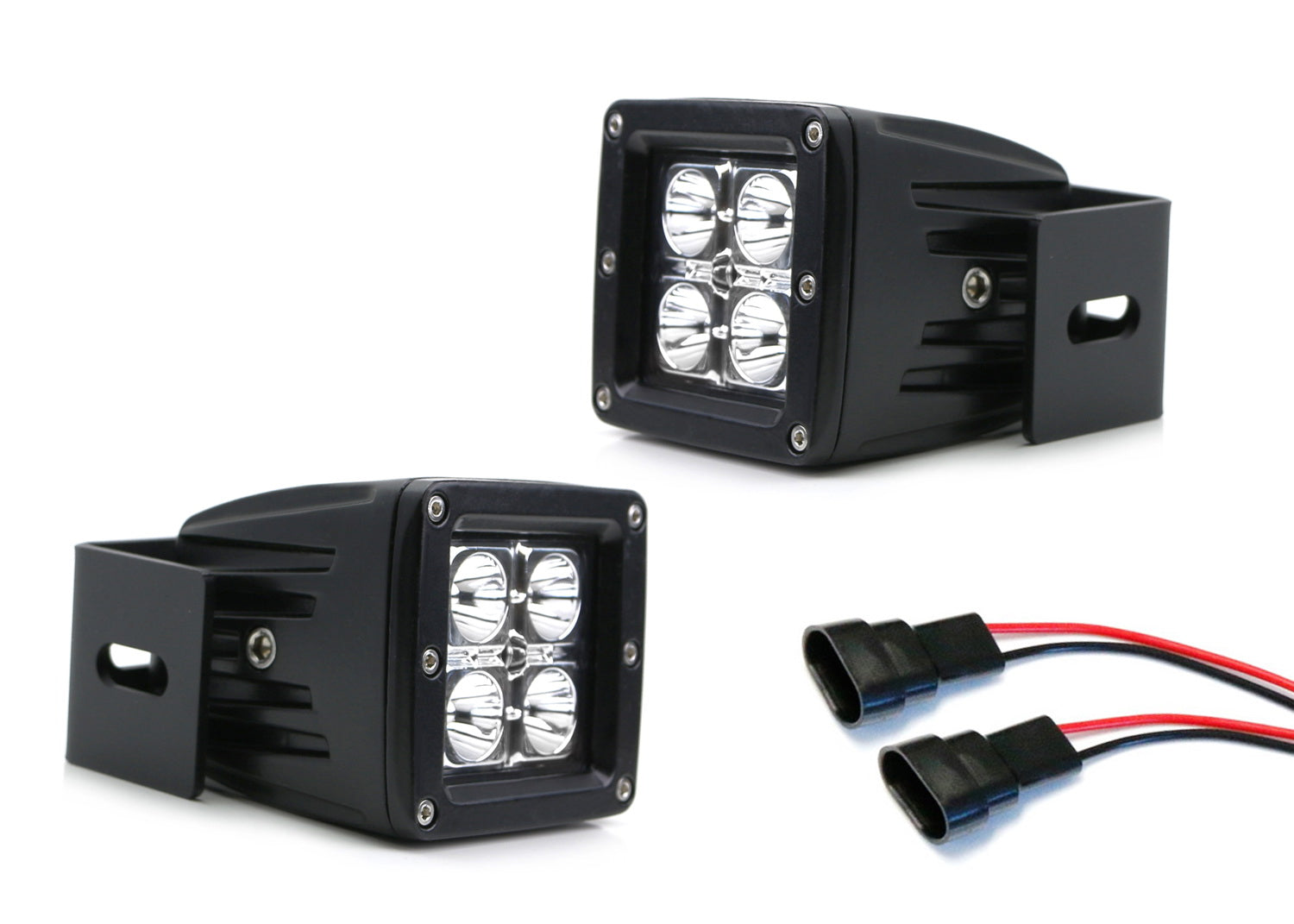 3 Inch 2x2 LED Pod Lights with Fog Light Opening Mount & Wiring Kit - Compatible with Ford F150 F250 F350 Trucks - Perfect for Off-Roading, Night Driving & Foggy Conditions