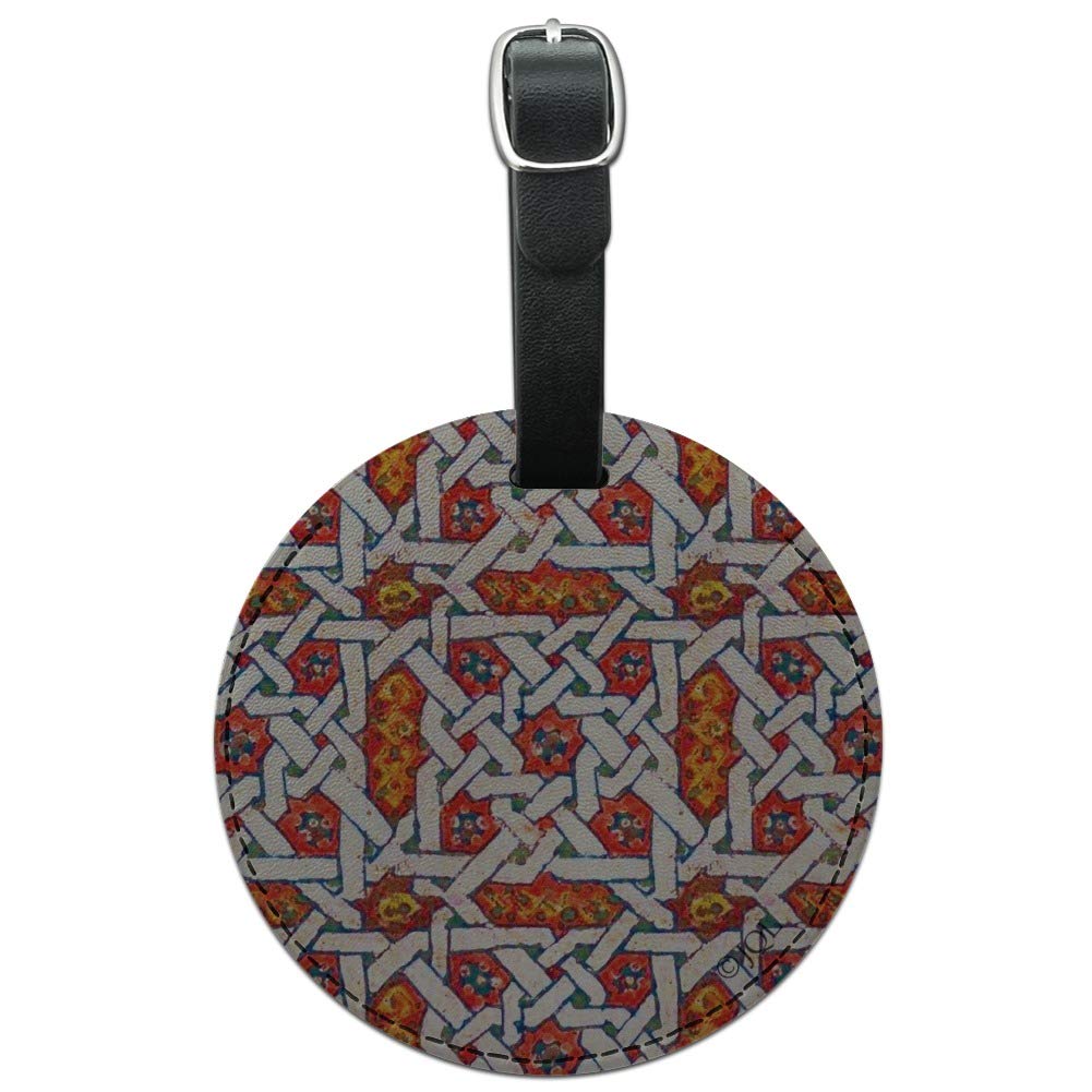 Stylish Round Leather Luggage Tag with Optical Illusion Knot Pattern - Durable Carry-On ID Tag for Travel Bags & Suitcases | Perfect for Business Trips, Vacations & Airport Identification