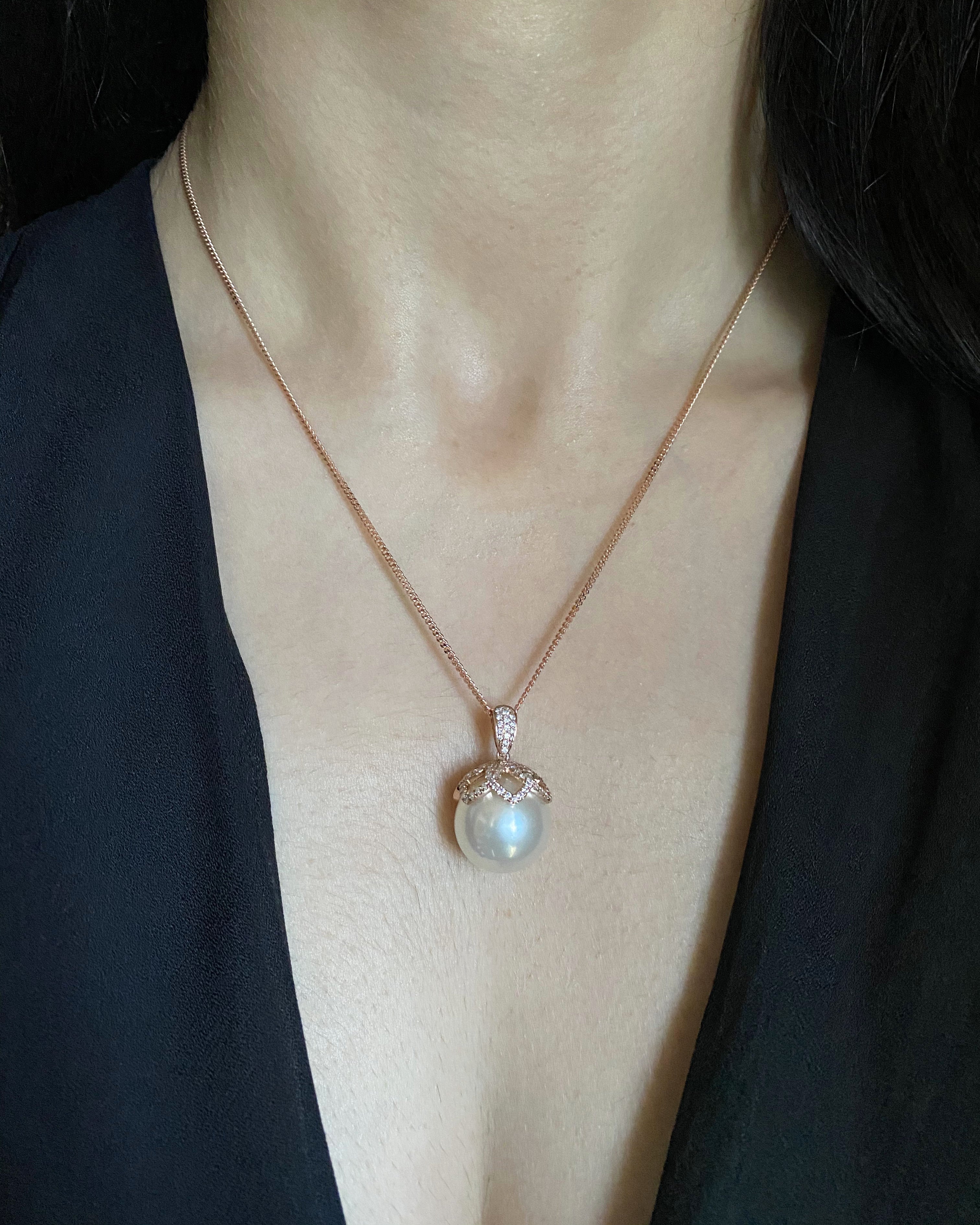 9ct Rose Gold South Sea Pearl & Diamond Pendant Necklace - Elegant Jewelry Gift for Women - Perfect for Weddings, Anniversaries & Special Occasions
