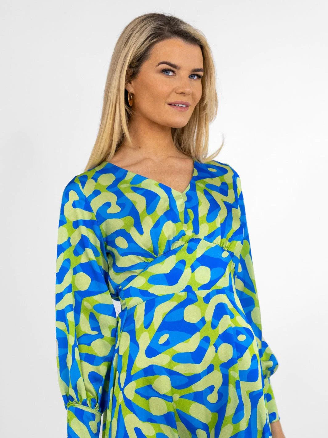 BIRKIN MIDI DRESS in Blue & Green - Elegant Casual Summer Dress for Women, Perfect for Beach Vacations & Date Nights