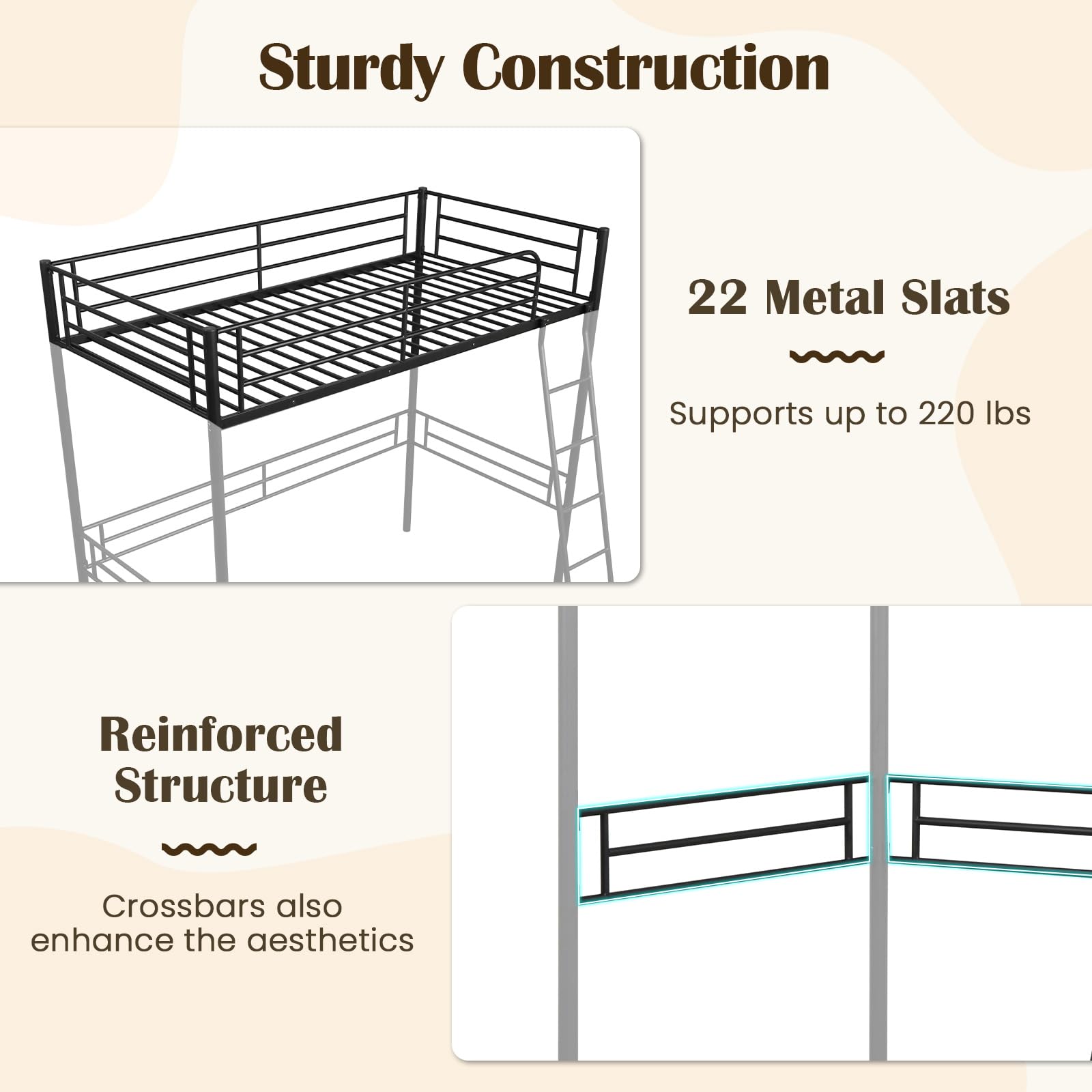 Giantex Twin Size Metal Loft Bed Frame with Ladder & Safety Guardrail - Space Saving Bunk Bed for Teens and Adults - No Box Spring Needed - Black - Perfect for Small Bedrooms, Dorms, and Studio Apartments