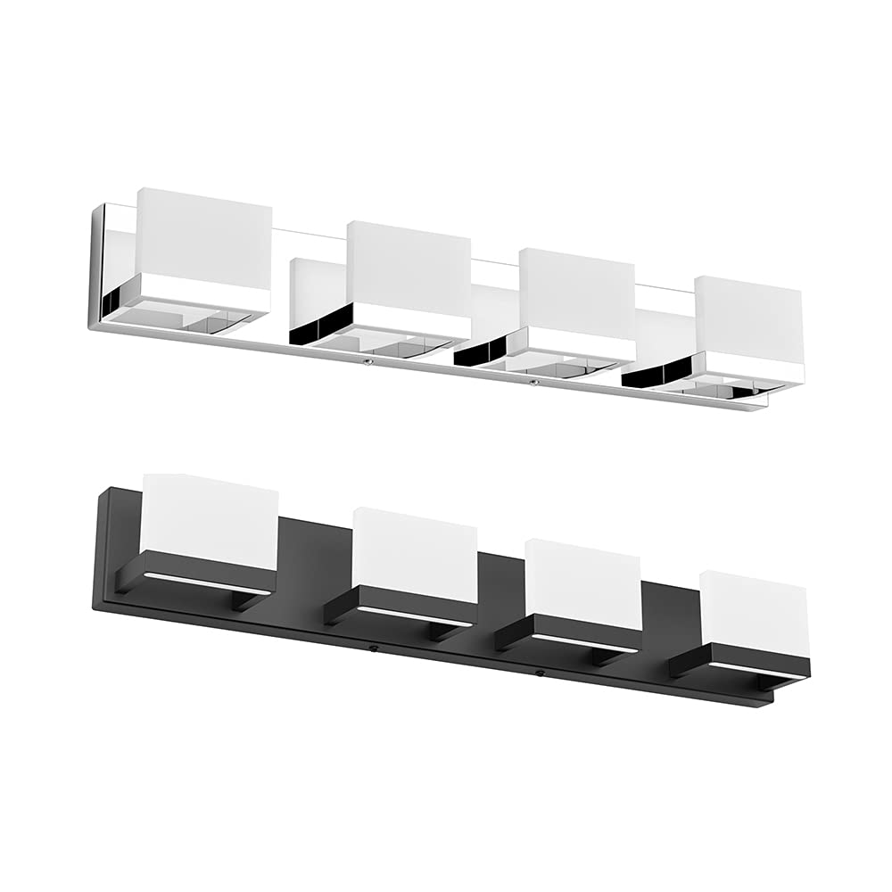 Tipace Modern 4-Light LED Vanity Mirror Light Fixture - Chrome/Black Bathroom Wall Sconce with Up & Down Lighting (6000K Cool White) - Perfect for Bathroom Makeup Vanity, Dressing Room & Mirror Illumination