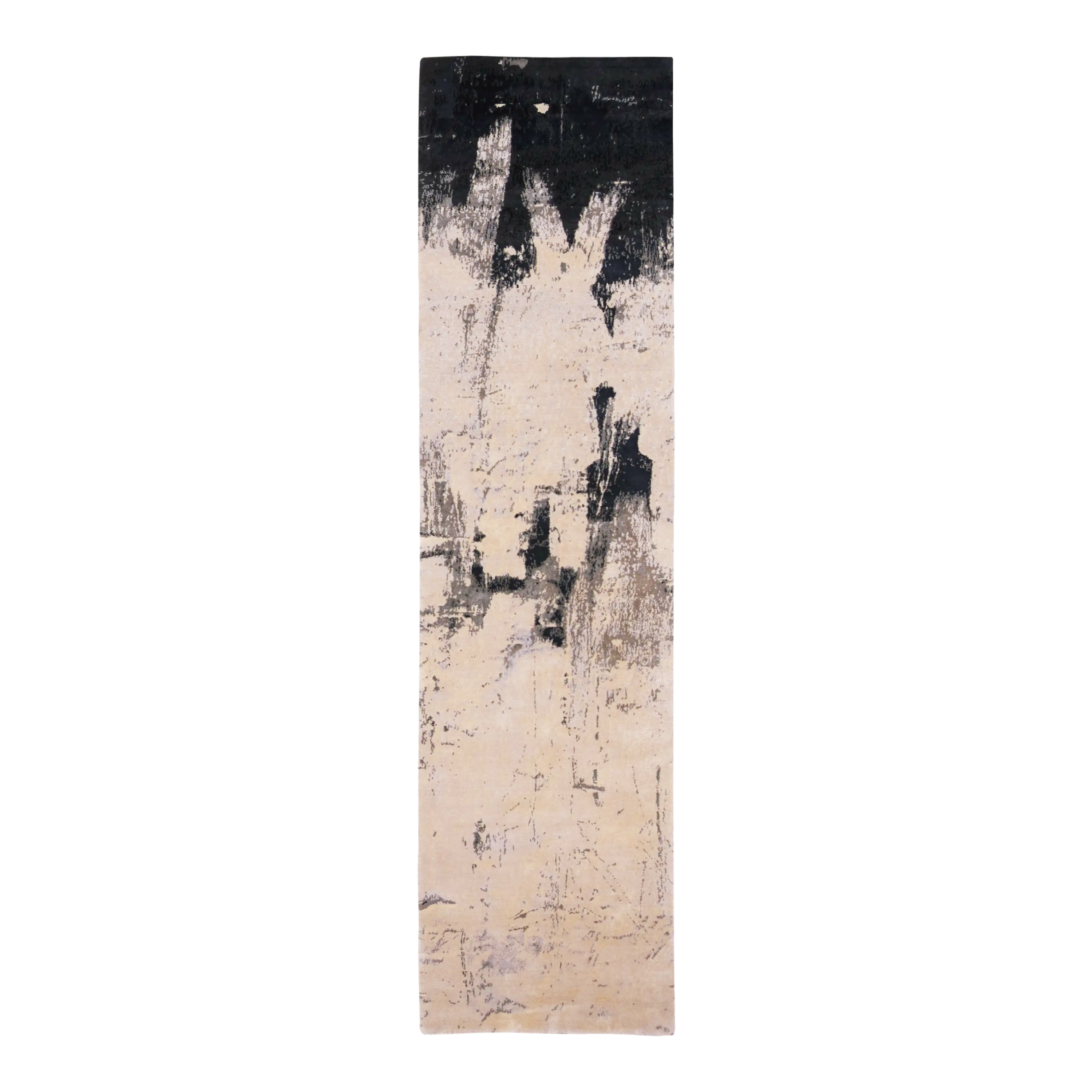 Handmade Ivory and Black Painted Runner Rug - Non-Slip Hallway Carpet for Home Decor, Living Room, Bedroom, Entryway