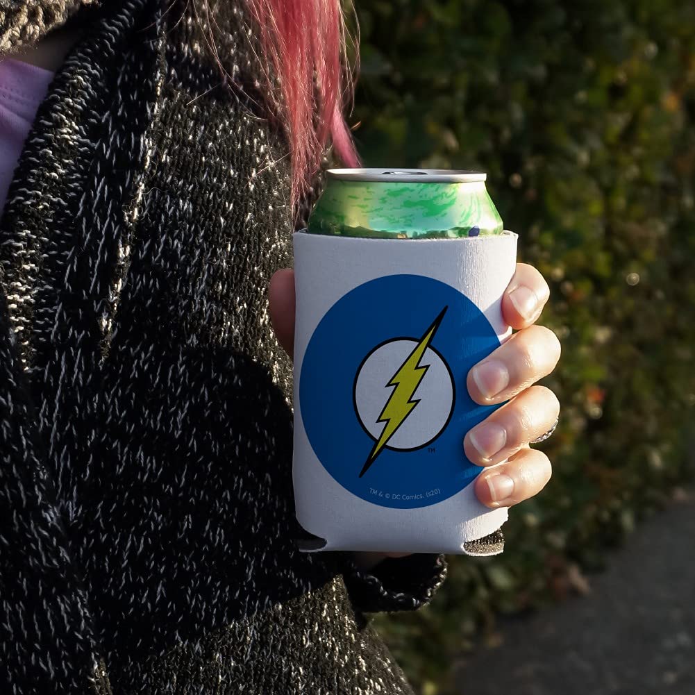 The Flash Lightning Bolt Logo Insulated Can Cooler - Collapsible Drink Sleeve for Beer & Soda - Superhero Themed Beverage Holder for Parties, BBQs & Game Nights