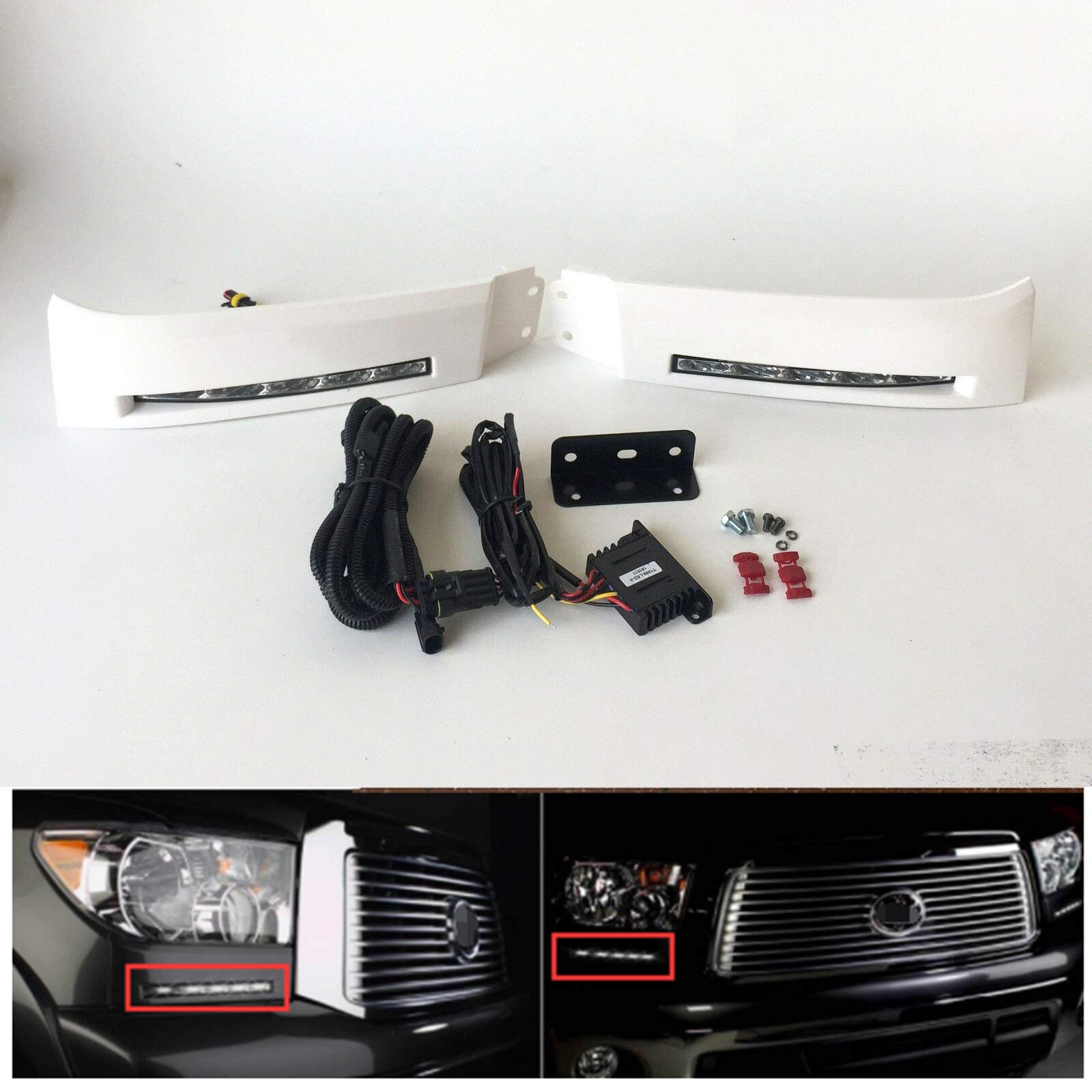 High-Quality LED DRL Fog Lights Kit for Toyota Tundra & Sequoia (2007-2013) - Front Bumper Filler Panel with Bezel & Wiring Harness - Perfect for Night Driving & Off-Road Adventures