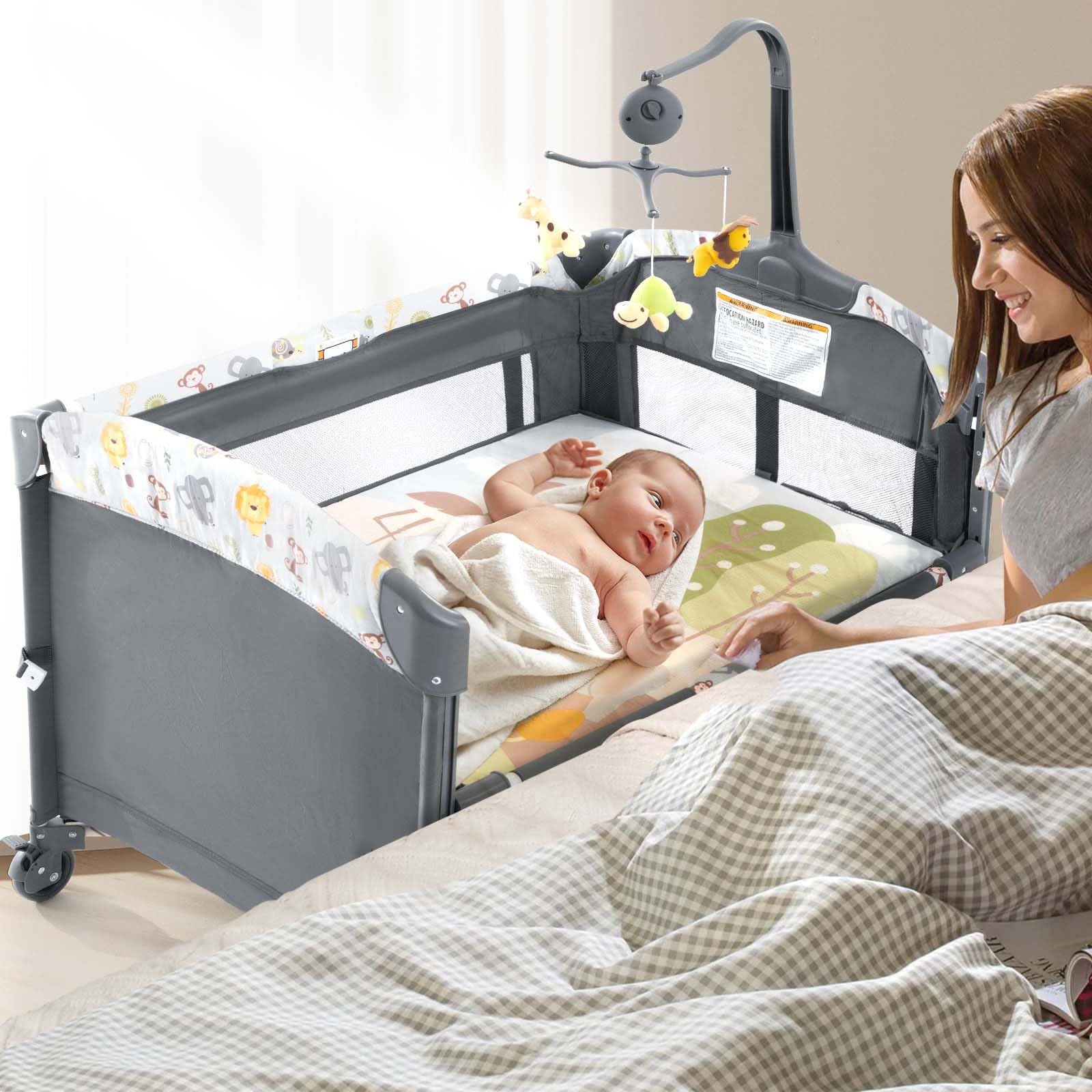 5-in-1 Convertible Baby Crib & Bassinet - Portable Bedside Sleeper with Mattress for Newborns & Infants | Nursery, Travel & Co-Sleeping Solution