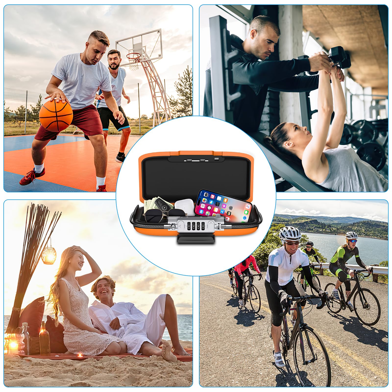 AMIR Portable Safe Box - 4 Digit Combination Lock Security Case for Travel, Waterproof & Anti-Theft with Wire Rope - Ideal for Beach, Gym, Car, Home & Office Use