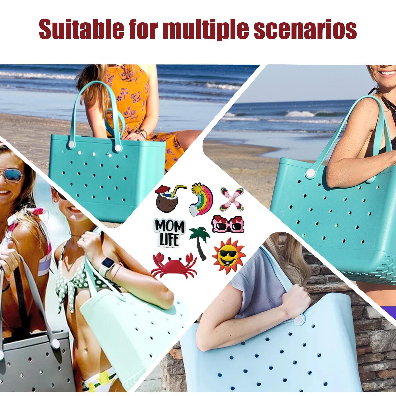 PVC Rubber Tote Bag Charms - Cute Beach Bag Decorations & Accessories for Women | Perfect for Summer Totes, Pool Bags & Vacation Accessories
