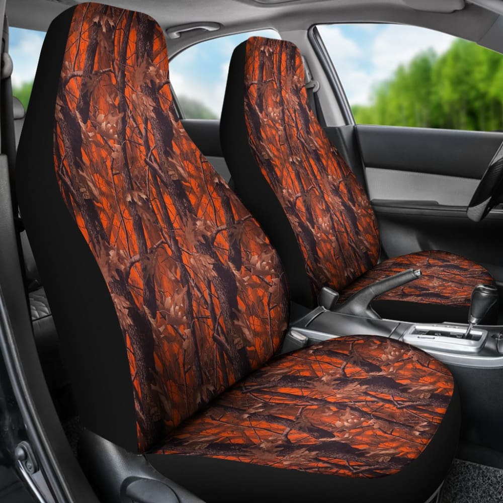 Premium Orange Camouflage Car Seat Covers - Universal Fit for Cars, Trucks & SUVs - Durable Neoprene Material - Perfect for Hunting, Outdoor Adventures & Daily Commutes