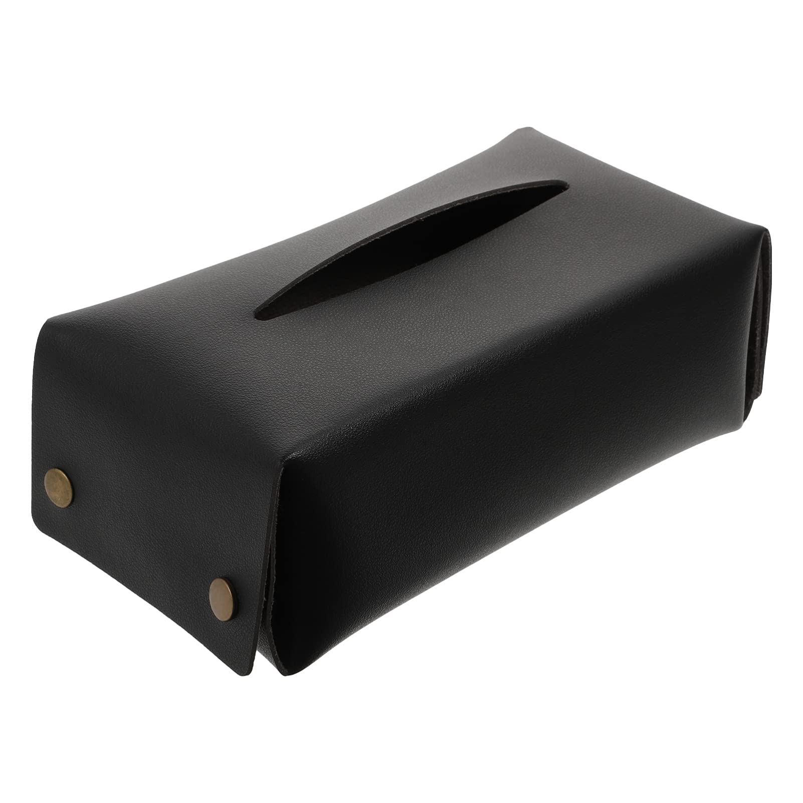 Modern PU Leather Rectangular Tissue Box Cover - Decorative Bathroom Vanity & Office Desk Organizer - Black Tissue Holder for Nightstand, Countertop & Home Decor