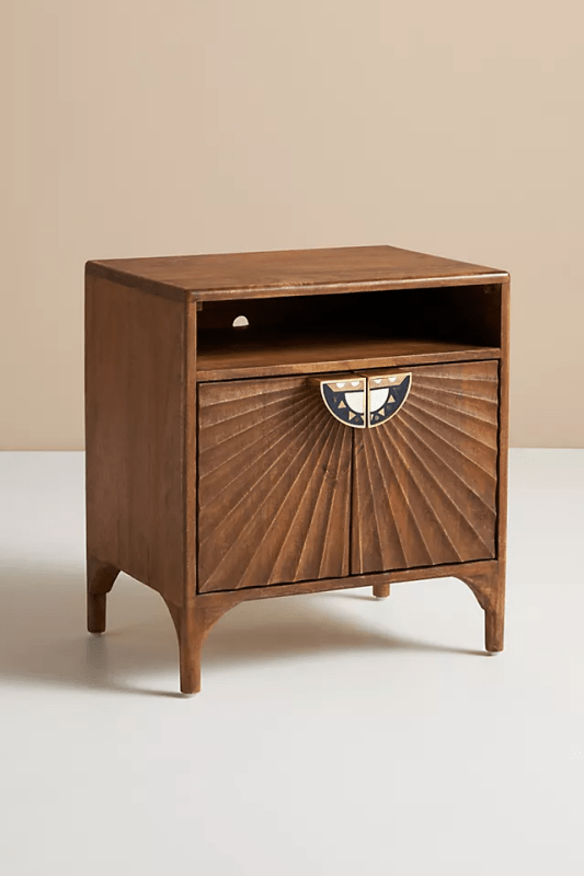 Hand Carved Wooden Nightstand - Solid Wood Bedside Table with Unique Daybreak Design | Perfect for Bedroom, Guest Room, or Nursery Decor
