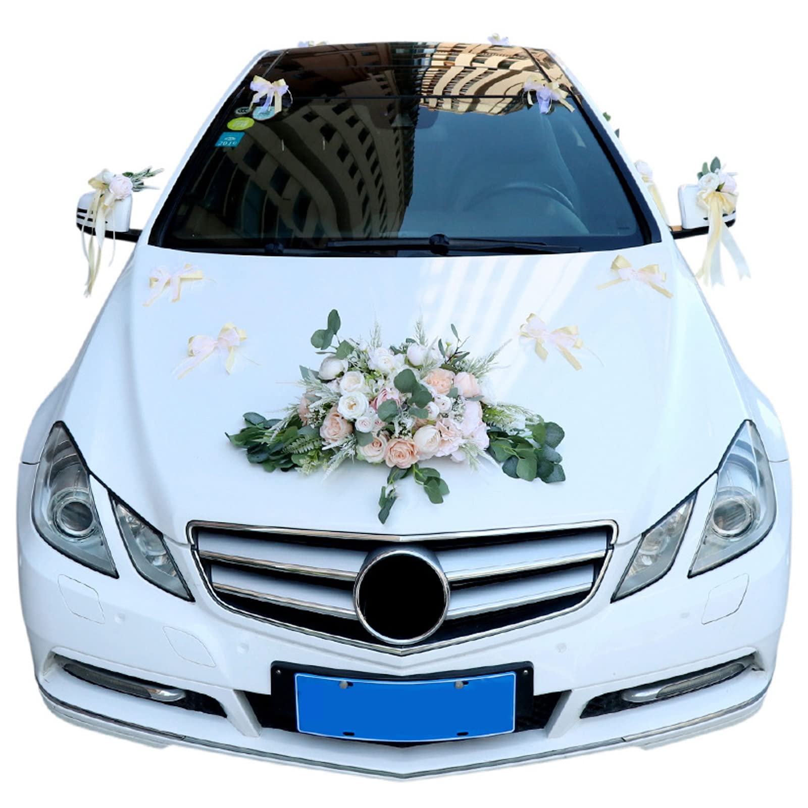 QALSI Champagne Wedding Car Decoration Kit - Bridal Couple Rose Floral Decor for Wedding Vehicles, Luxury Car Jewelry Accessories - Perfect for Wedding Processions, Bridal Showers & Anniversary Celebrations
