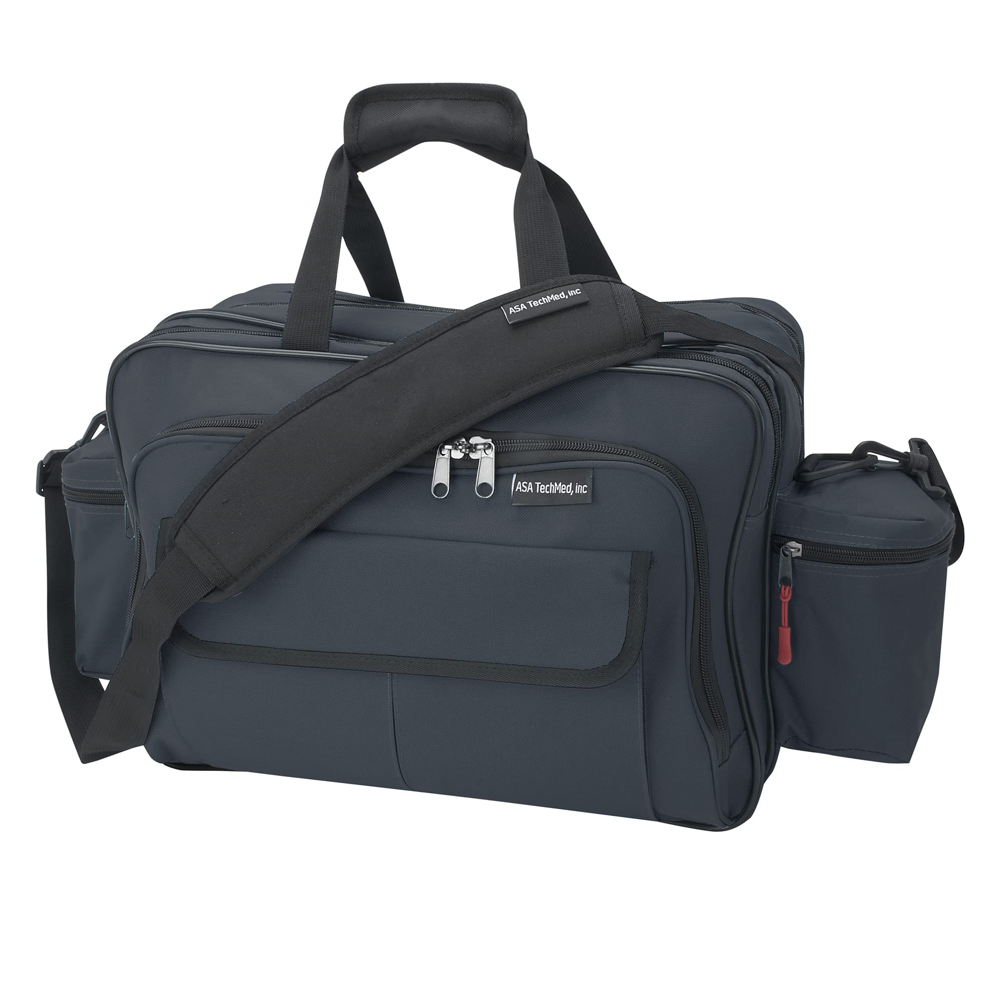 ASA TECHMED Professional Nursing Bag with Multiple Compartments - Durable Medical Shoulder Bag for Nurses, Doctors & EMTs | Water-Resistant Nylon | Adjustable Straps | Ideal for Hospital Rounds, Home Visits & Emergency Response (Black)