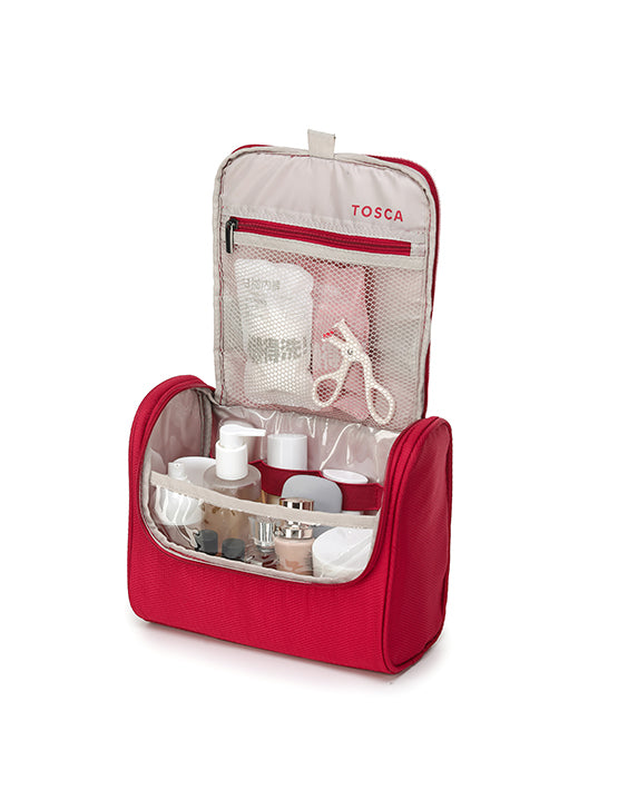 Tosca SO LITE Hanging Wetpack - Red | Lightweight Travel Makeup Bag for Women | Perfect for Gym, Beach & Vacation Essentials